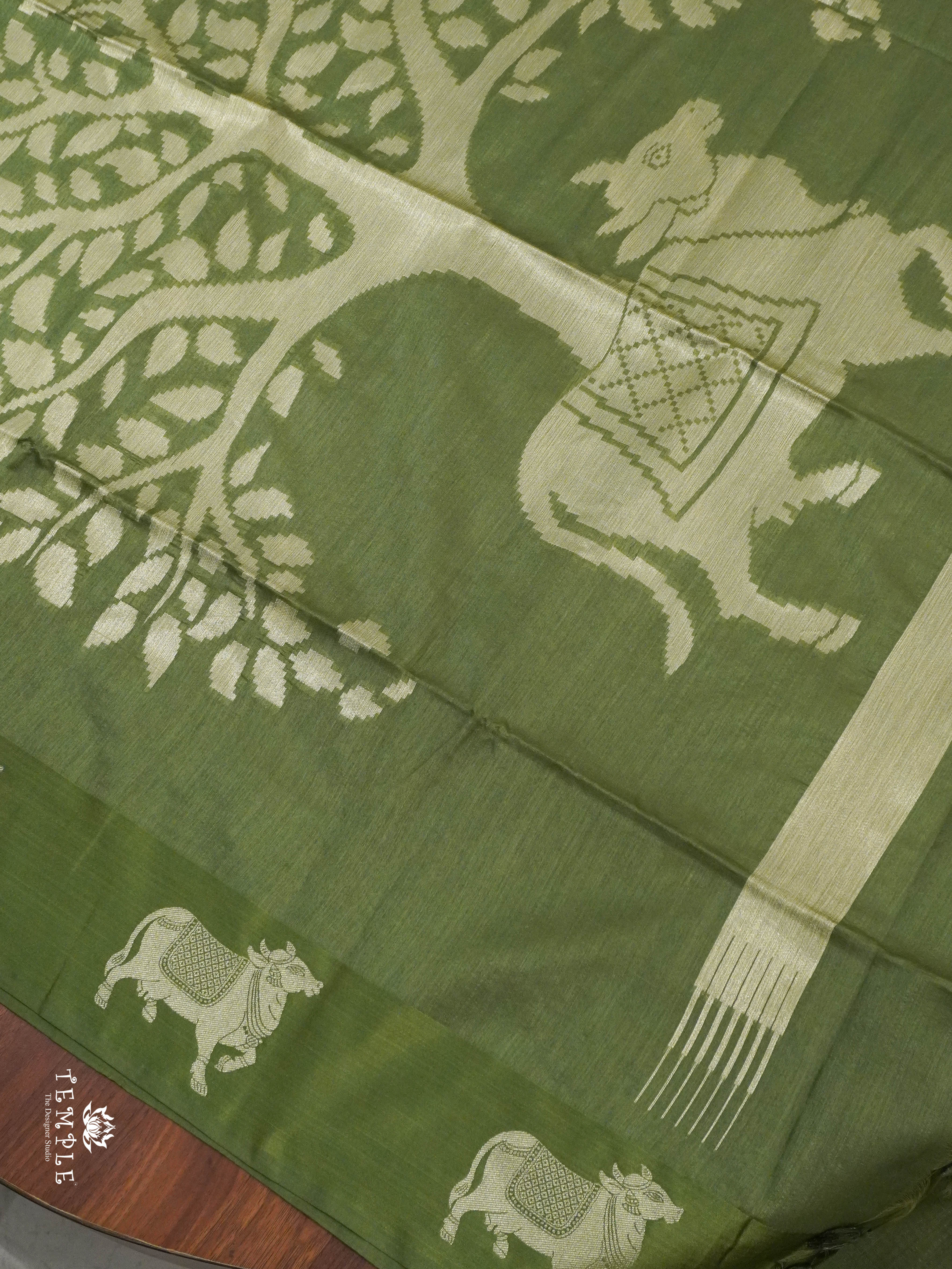 Raw Silk Saree with Pichwai Designs (Green) | TTDS1519