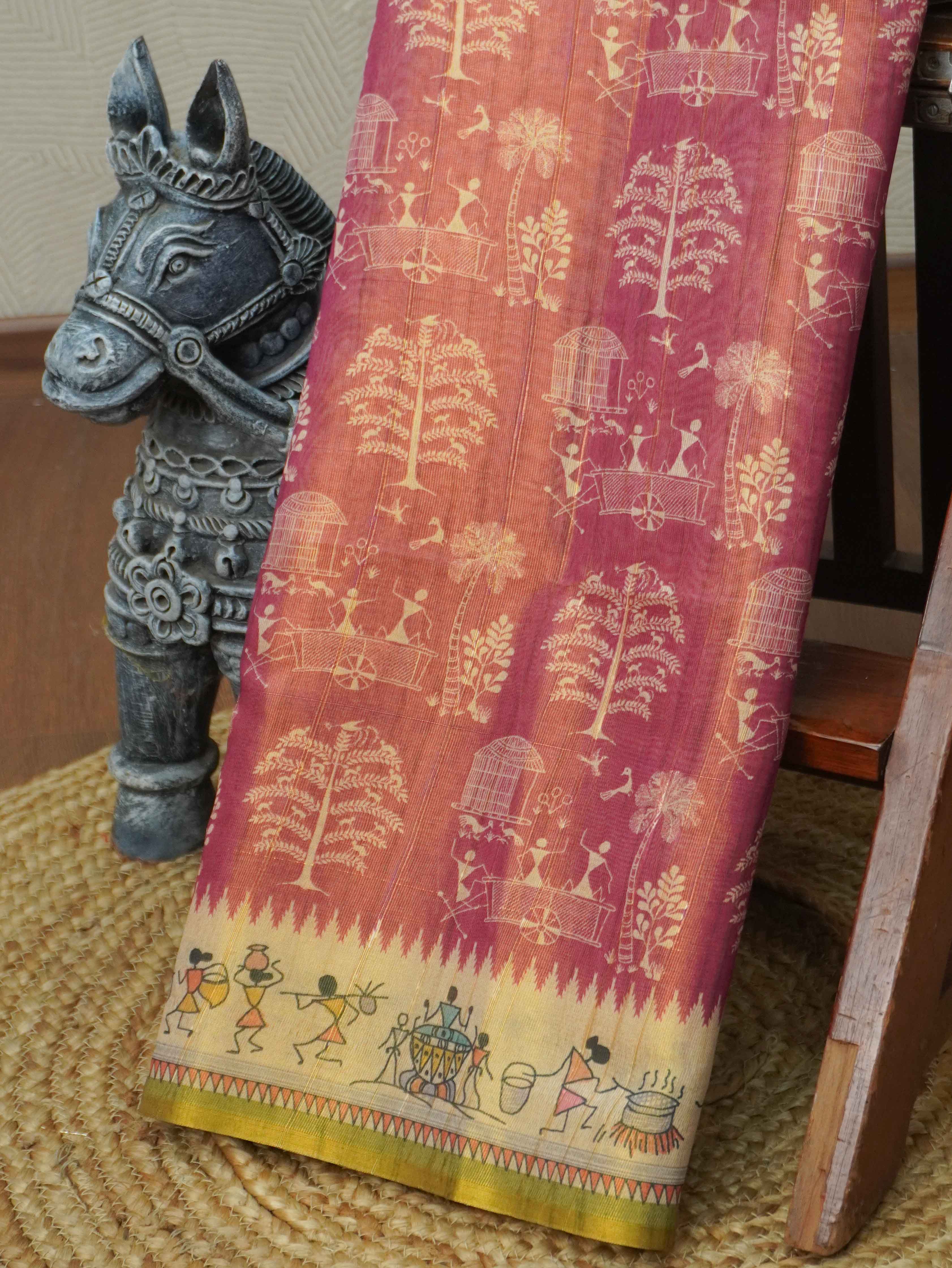 Printed Paper Tussar Saree | TTDS3417