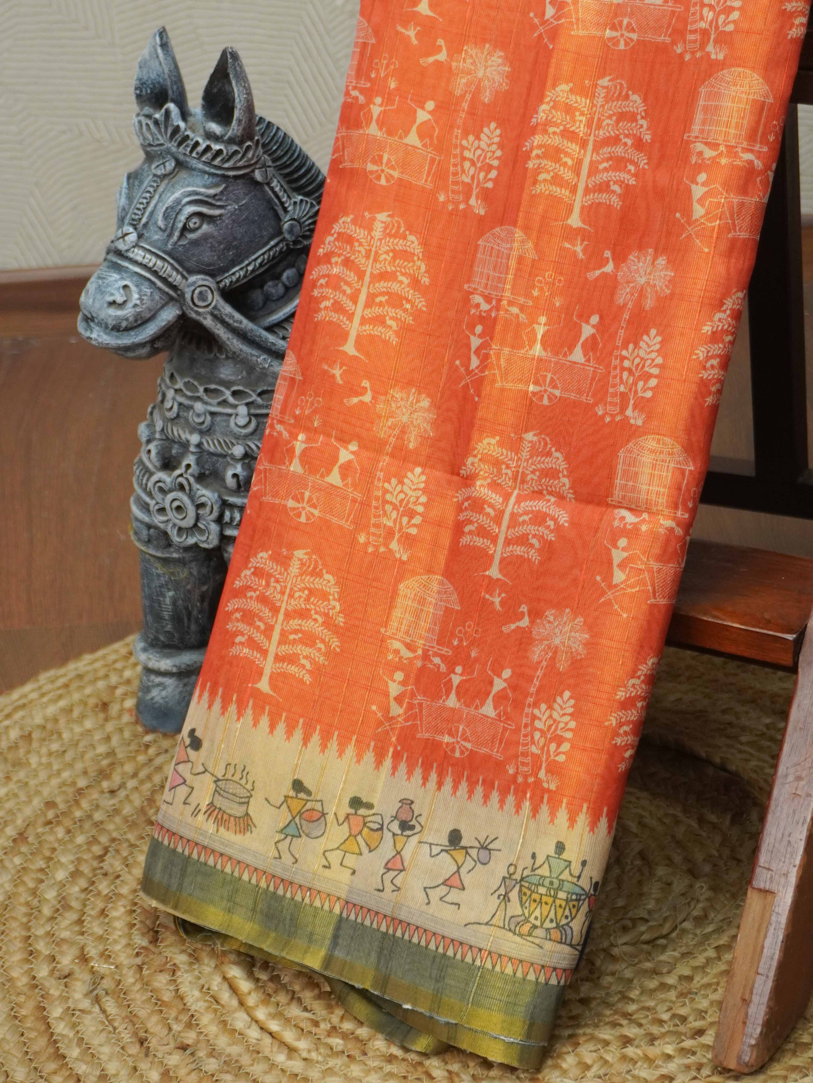 Printed Paper Tussar Saree | TTDS3417