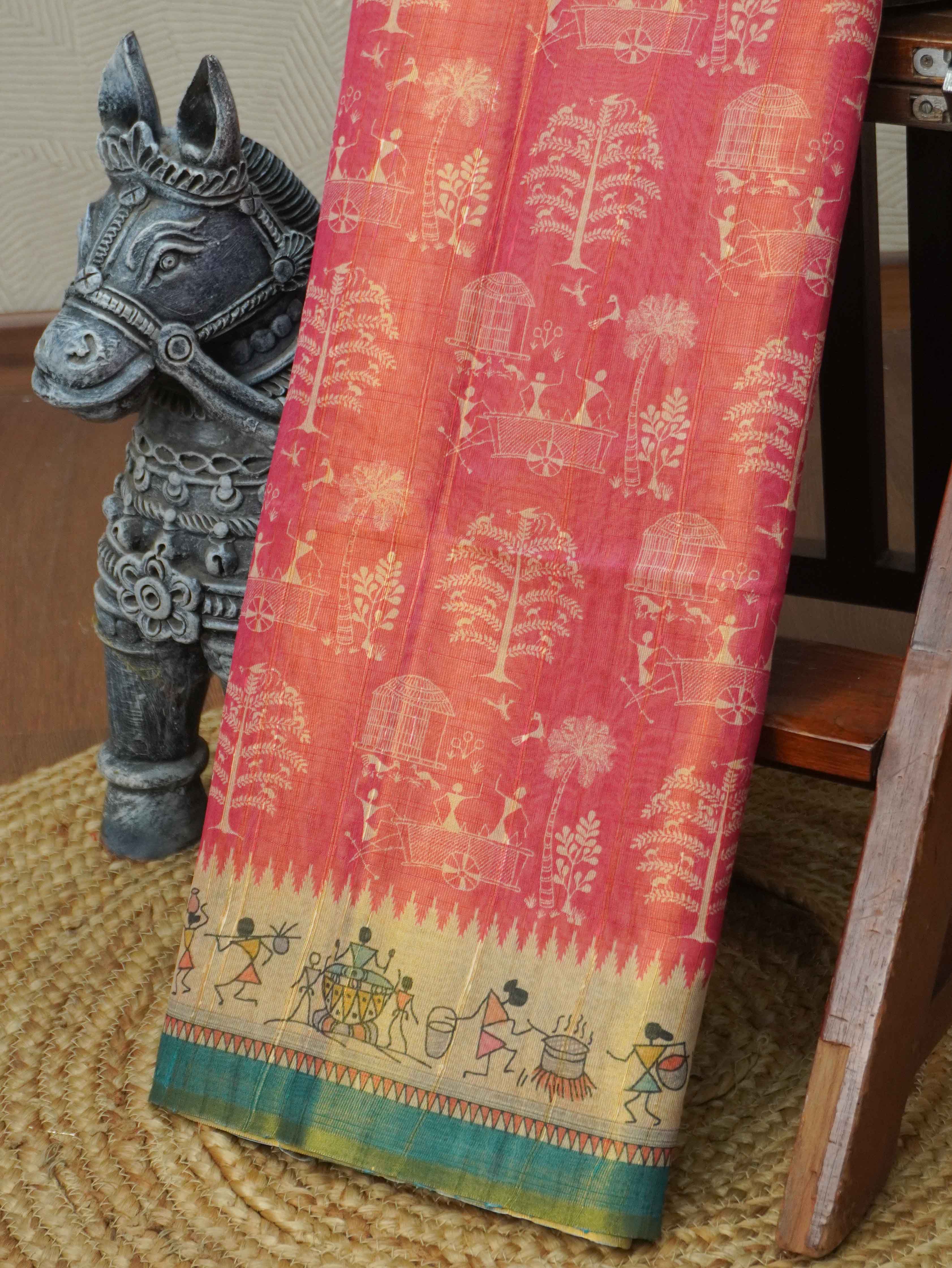 Printed Paper Tussar Saree | TTDS3417