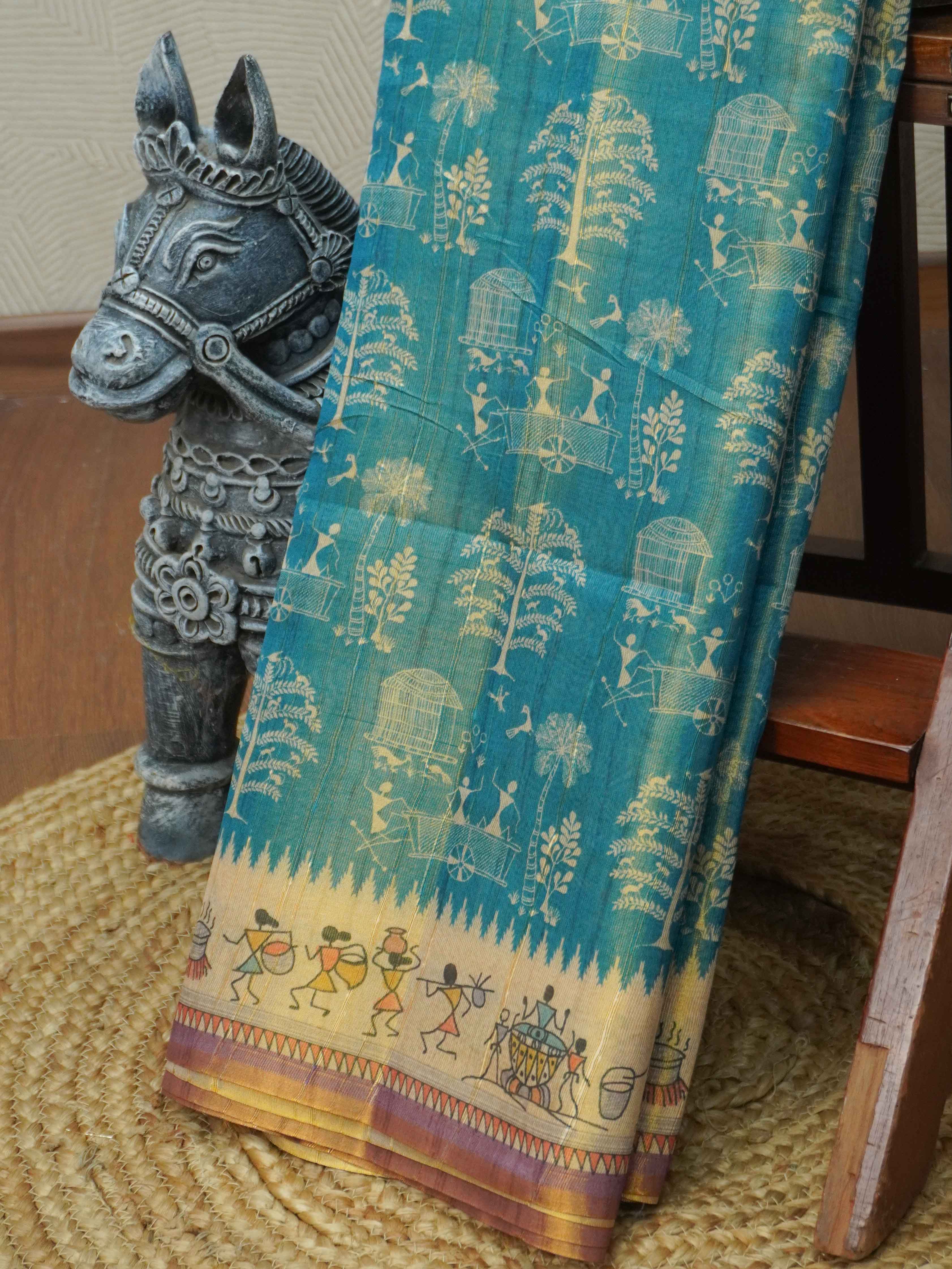 Printed Paper Tussar Saree | TTDS3417