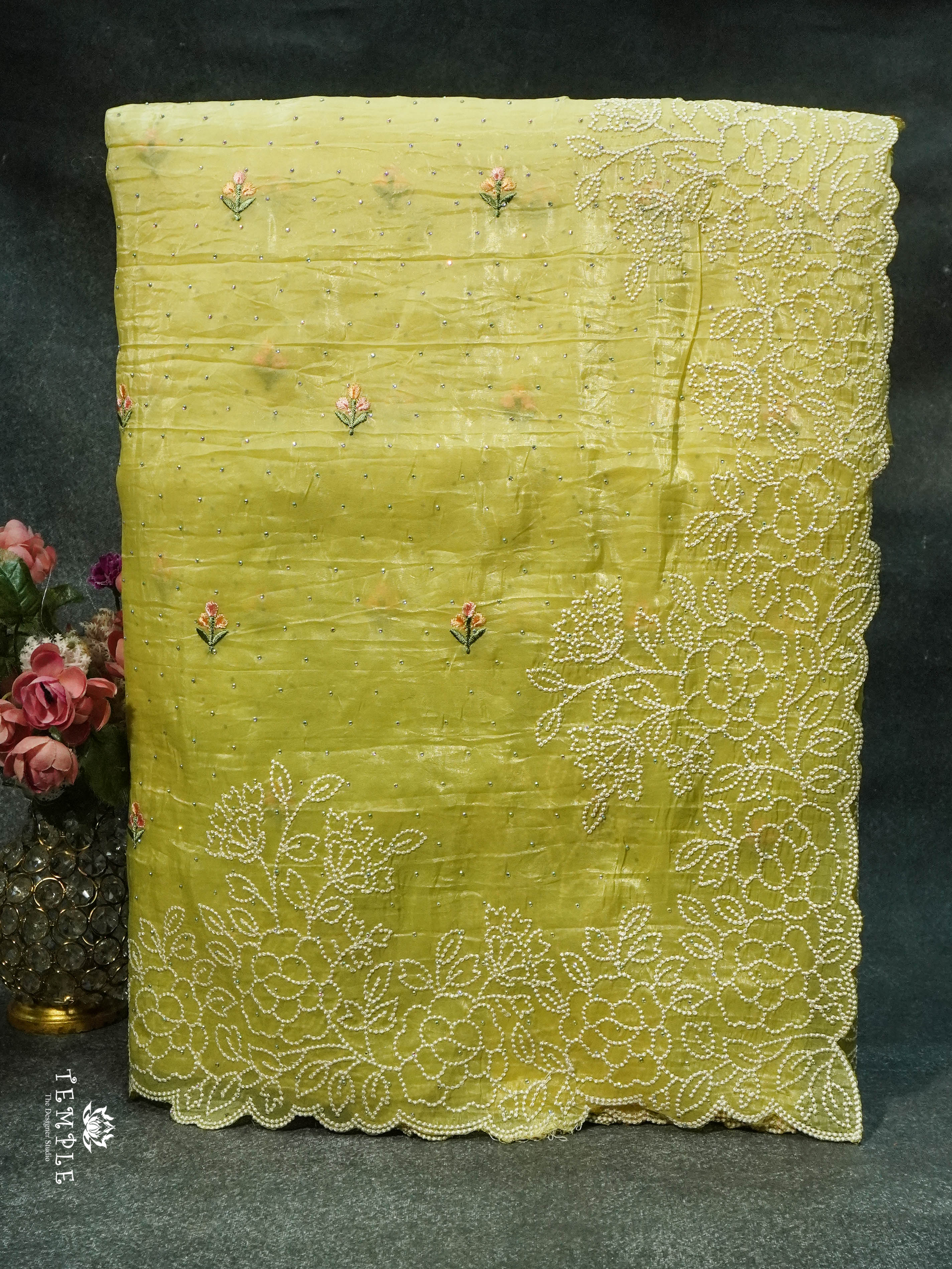 Cocktail saree with 3D Colour (Lime Yellow) | TTDS1518 | Merry Deals | PRE BOOKING