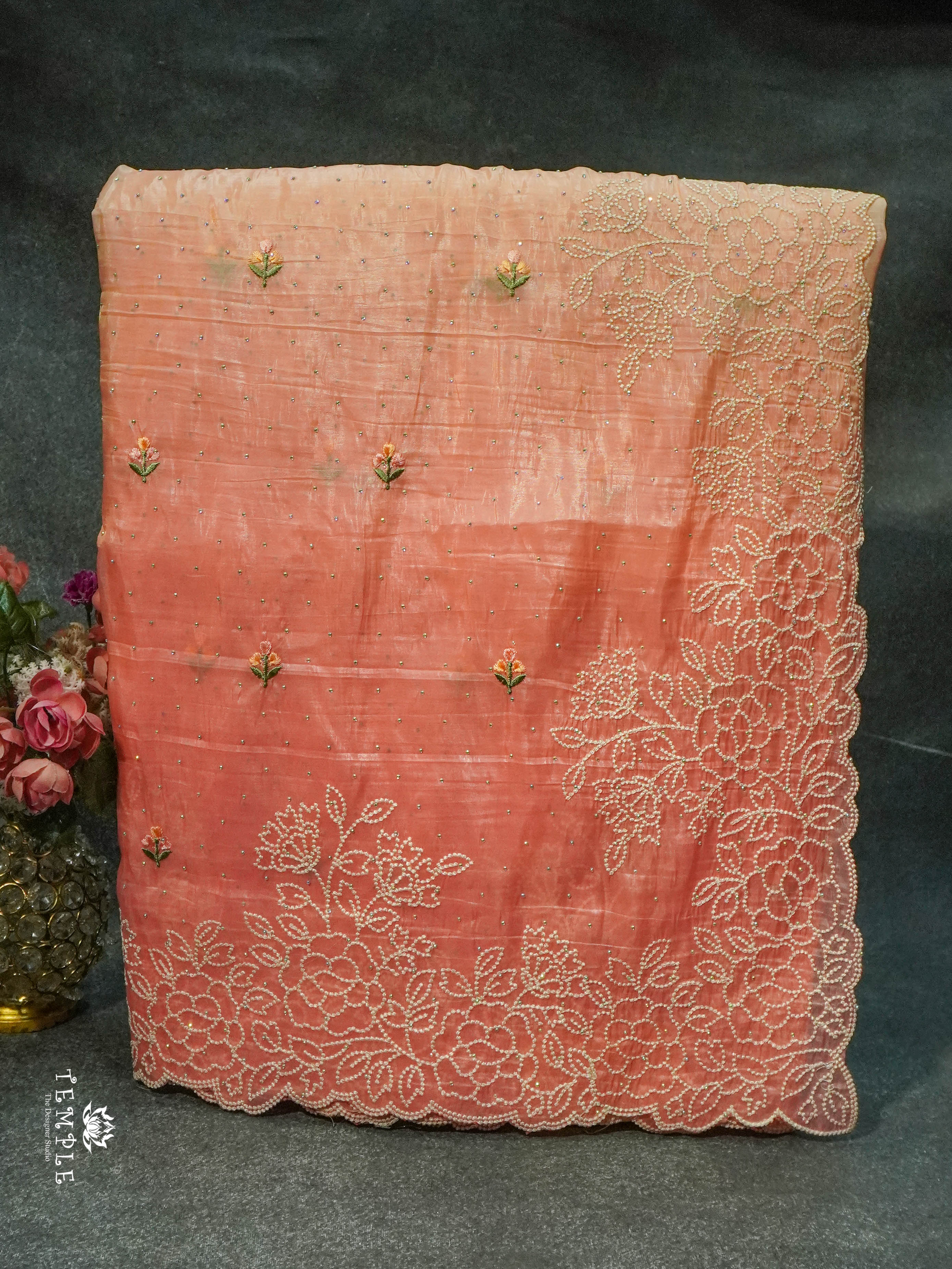 Cocktail saree with 3D Colour (Peach) | TTDS1518 | Merry Deals | PRE BOOKING