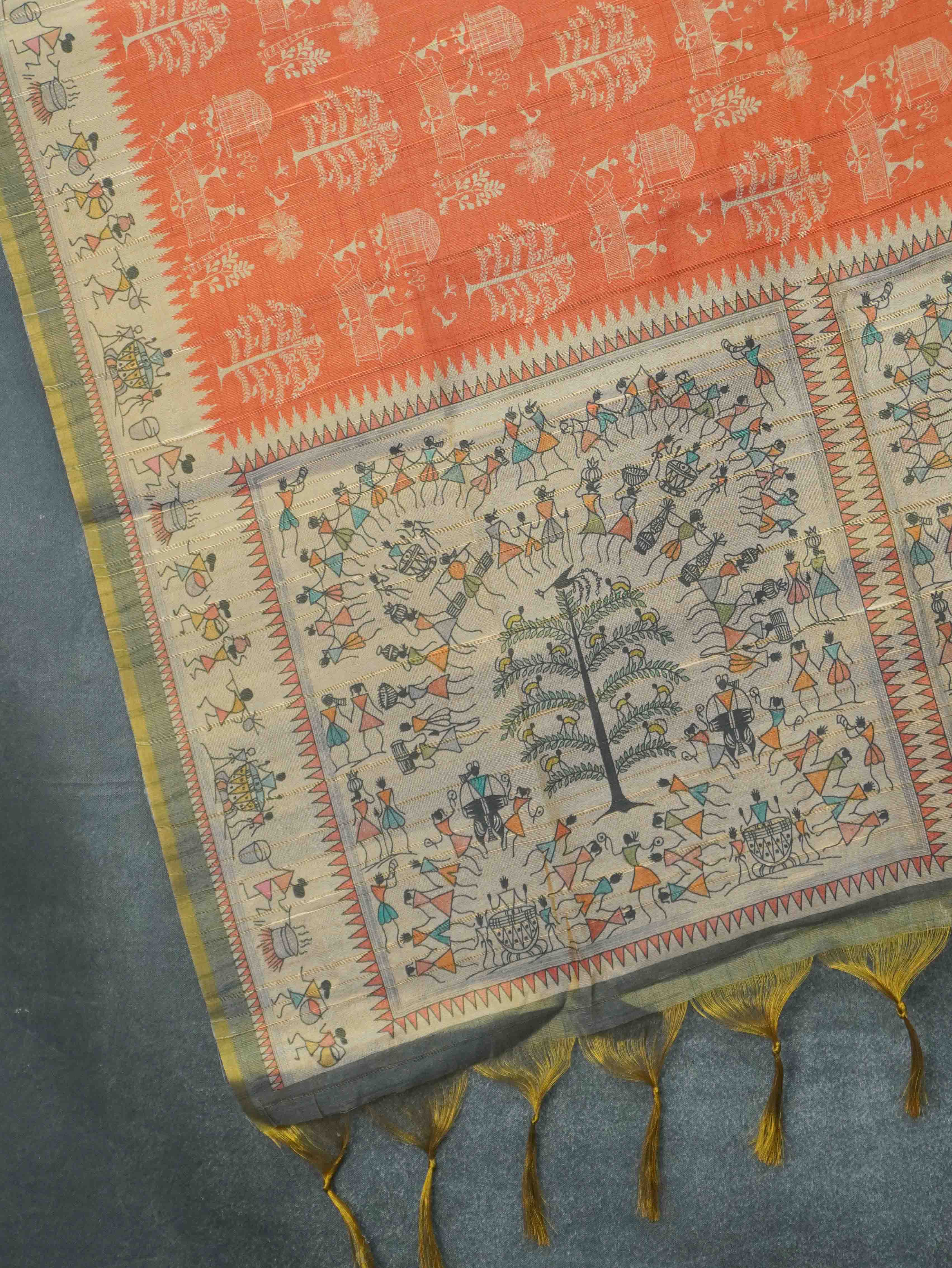 Printed Paper Tussar Saree | TTDS3417