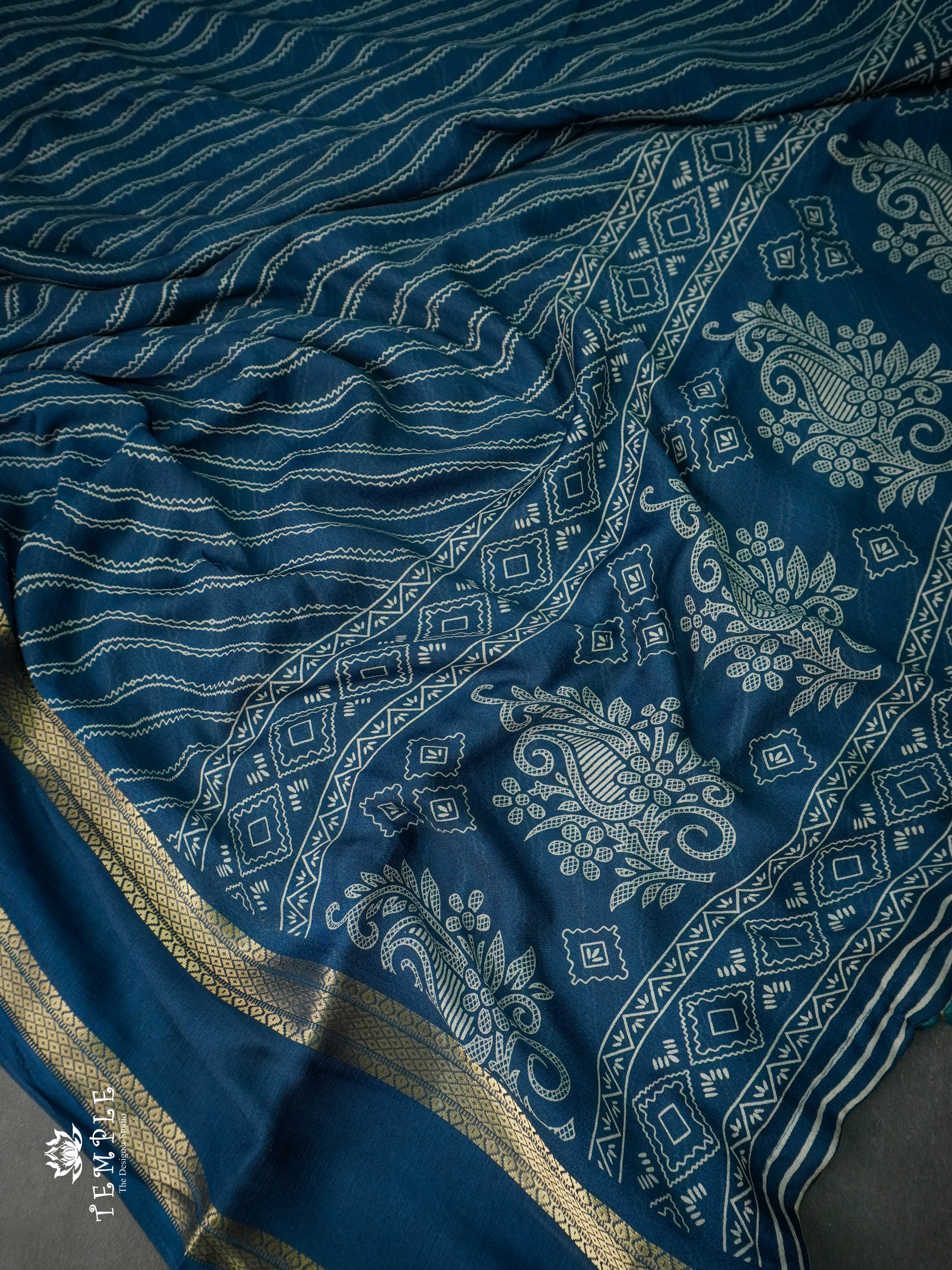 Georgette Saree With Wavy Print(Teal Blue) | TTDS1122