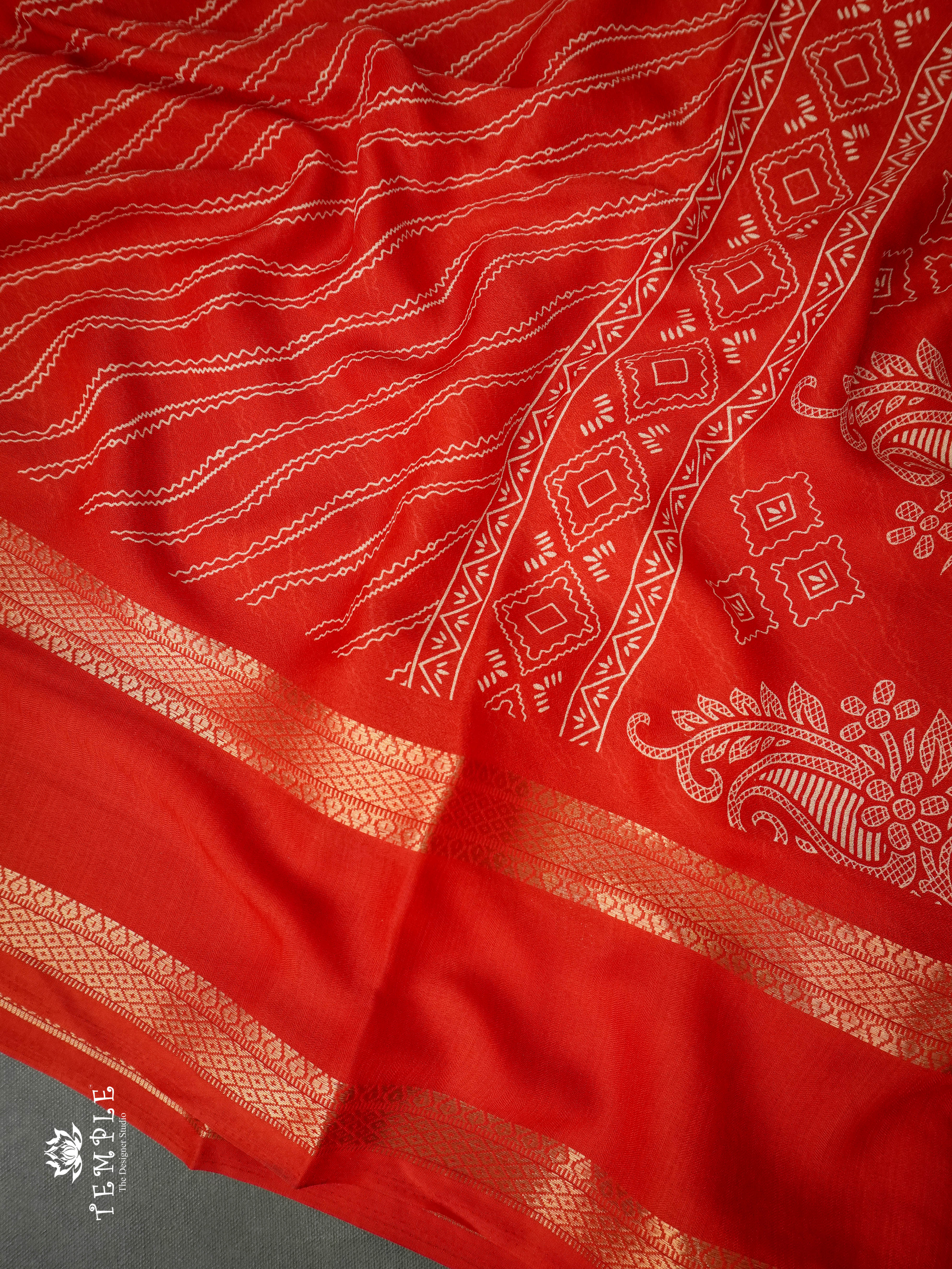 Georgette Saree With Wavy Print(Red) | TTDS1122