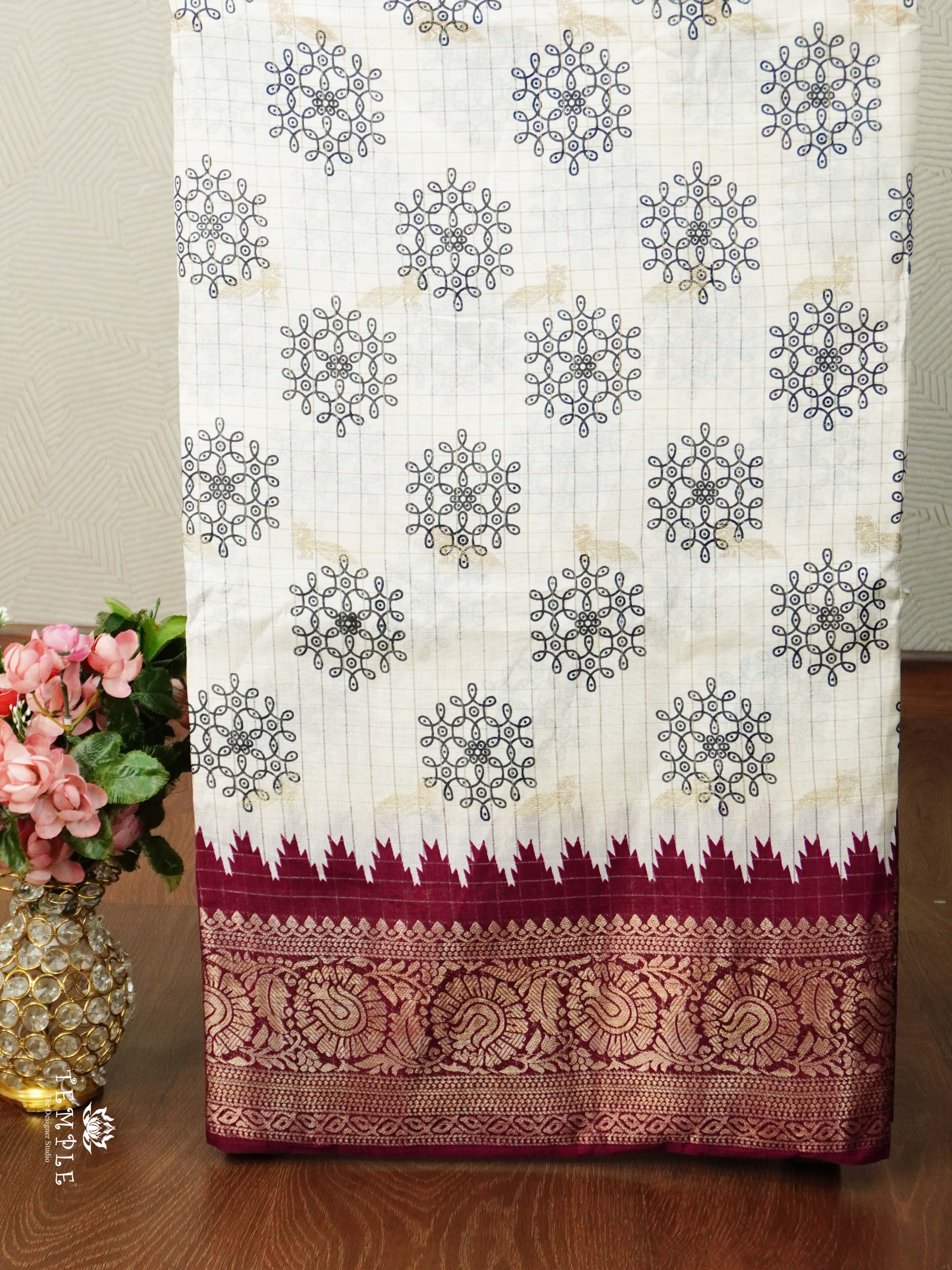 Marshmallow Saree With Kolam Prints | TTDS2499