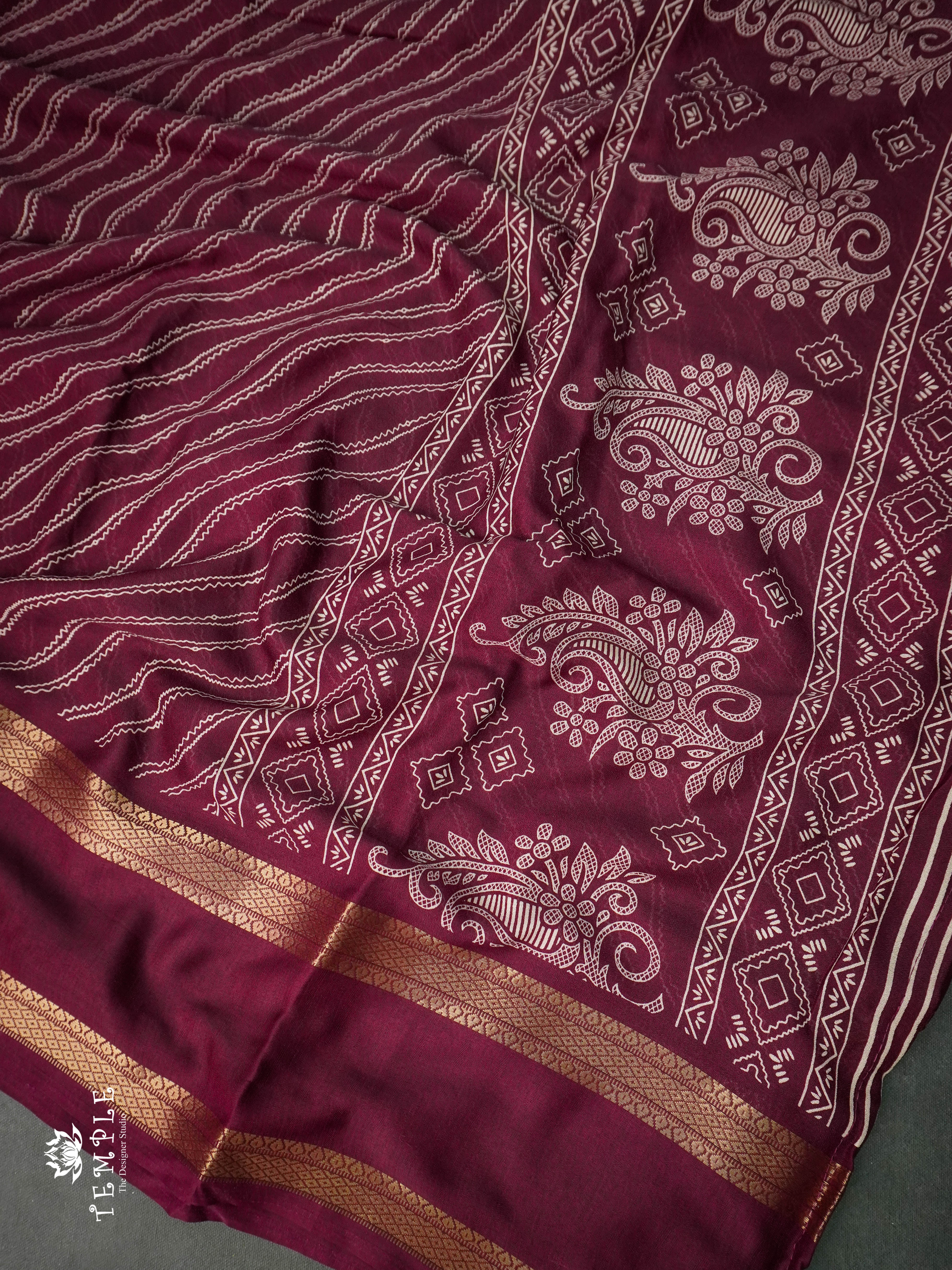 Georgette Saree With Wavy Print(Wine) | TTDS1122