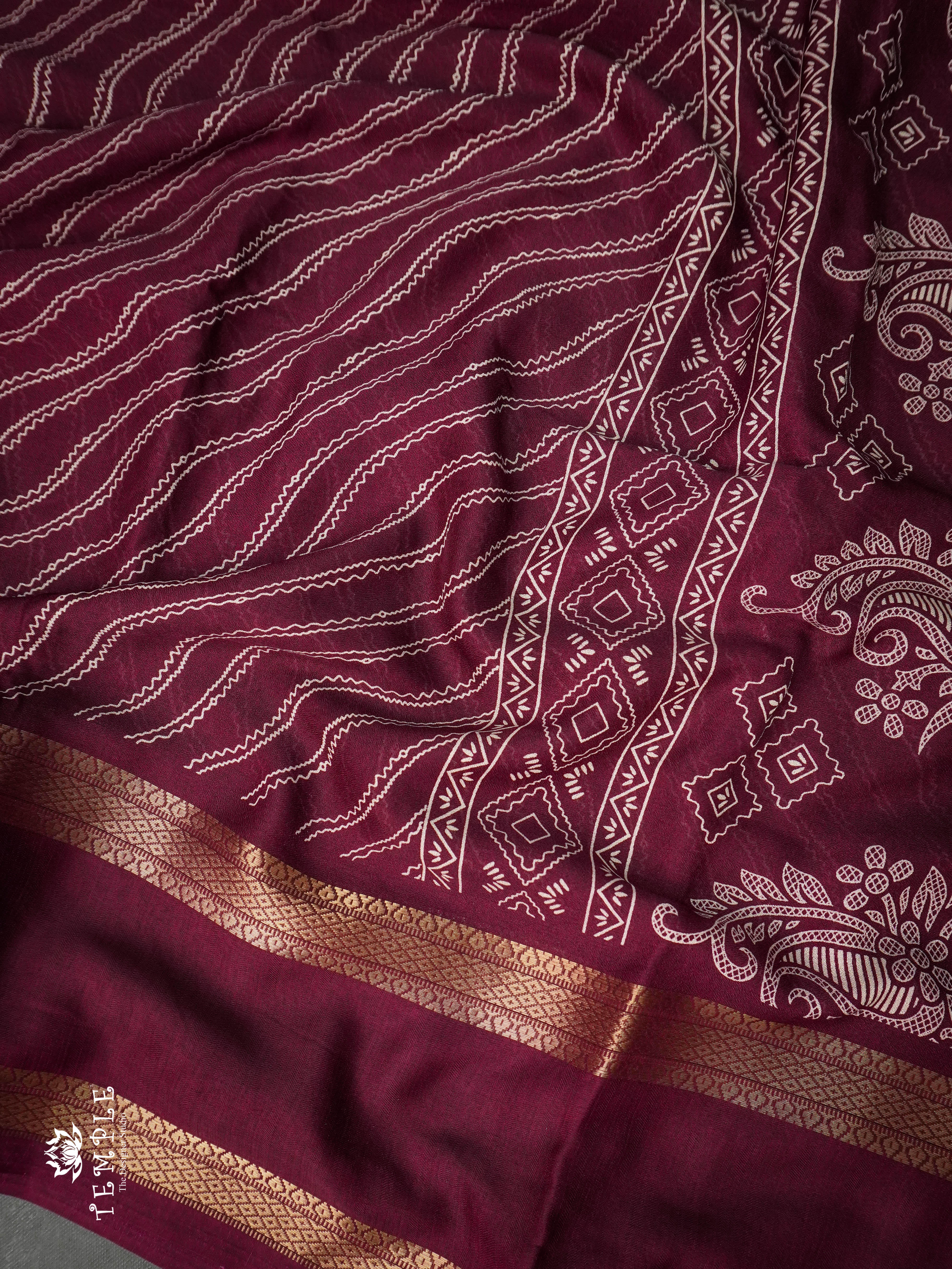 Georgette Saree With Wavy Print(Wine) | TTDS1122