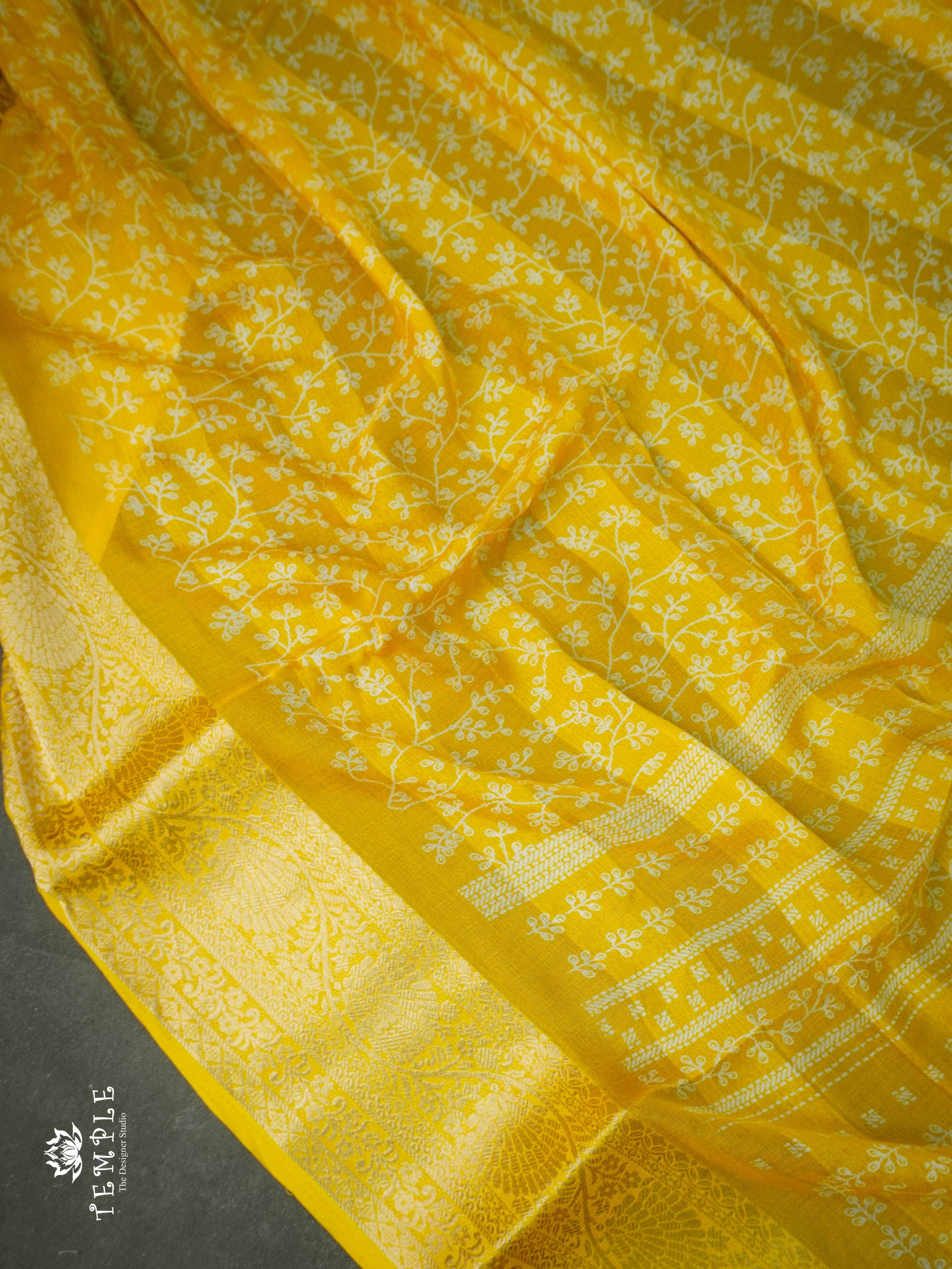 Georgette Saree With Tiny Floral Print (Yellow) | TTDS1121 | Sparkling Deals