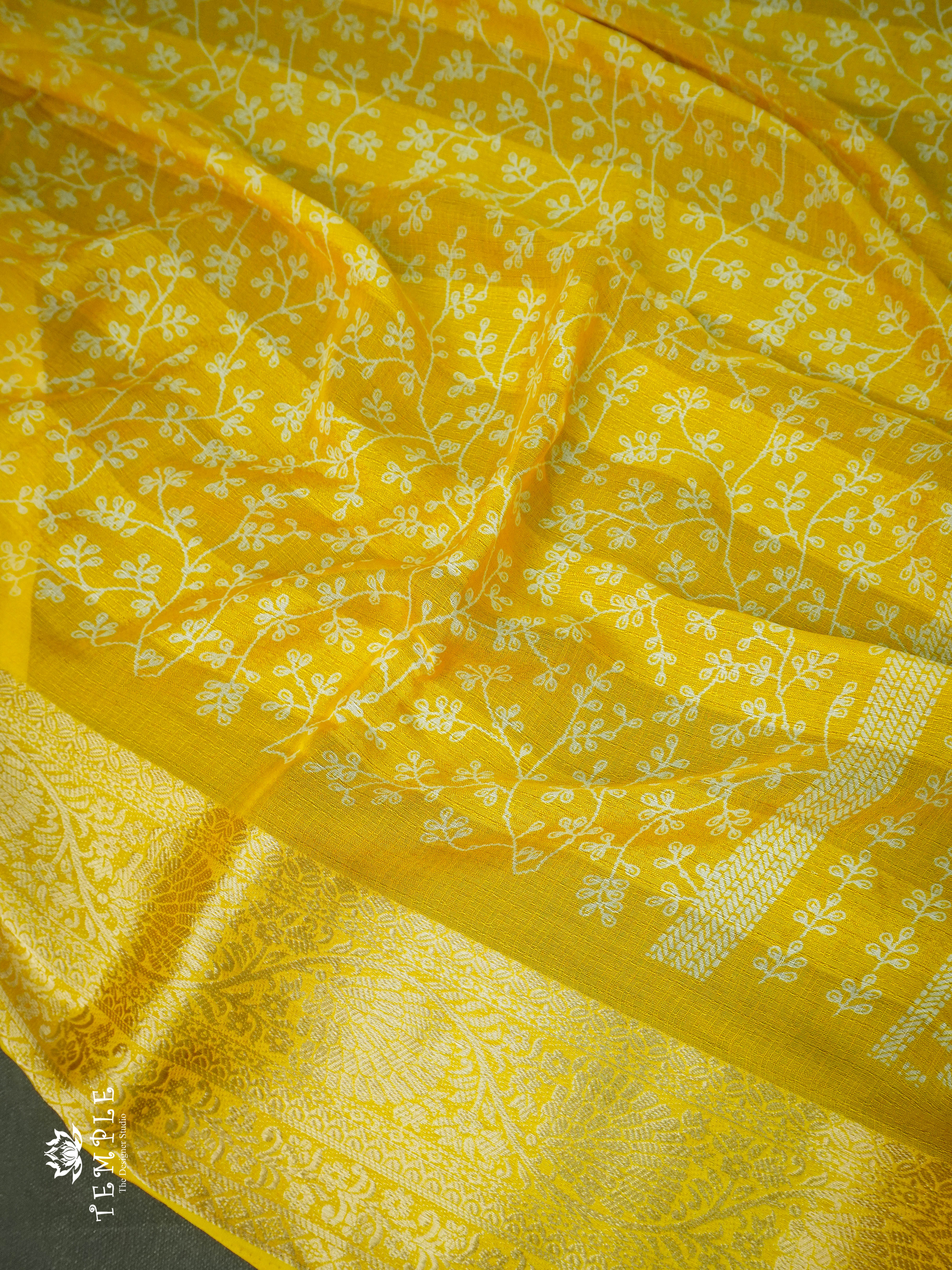 Georgette Saree With Tiny Floral Print (Yellow) | TTDS1121 | Sparkling Deals