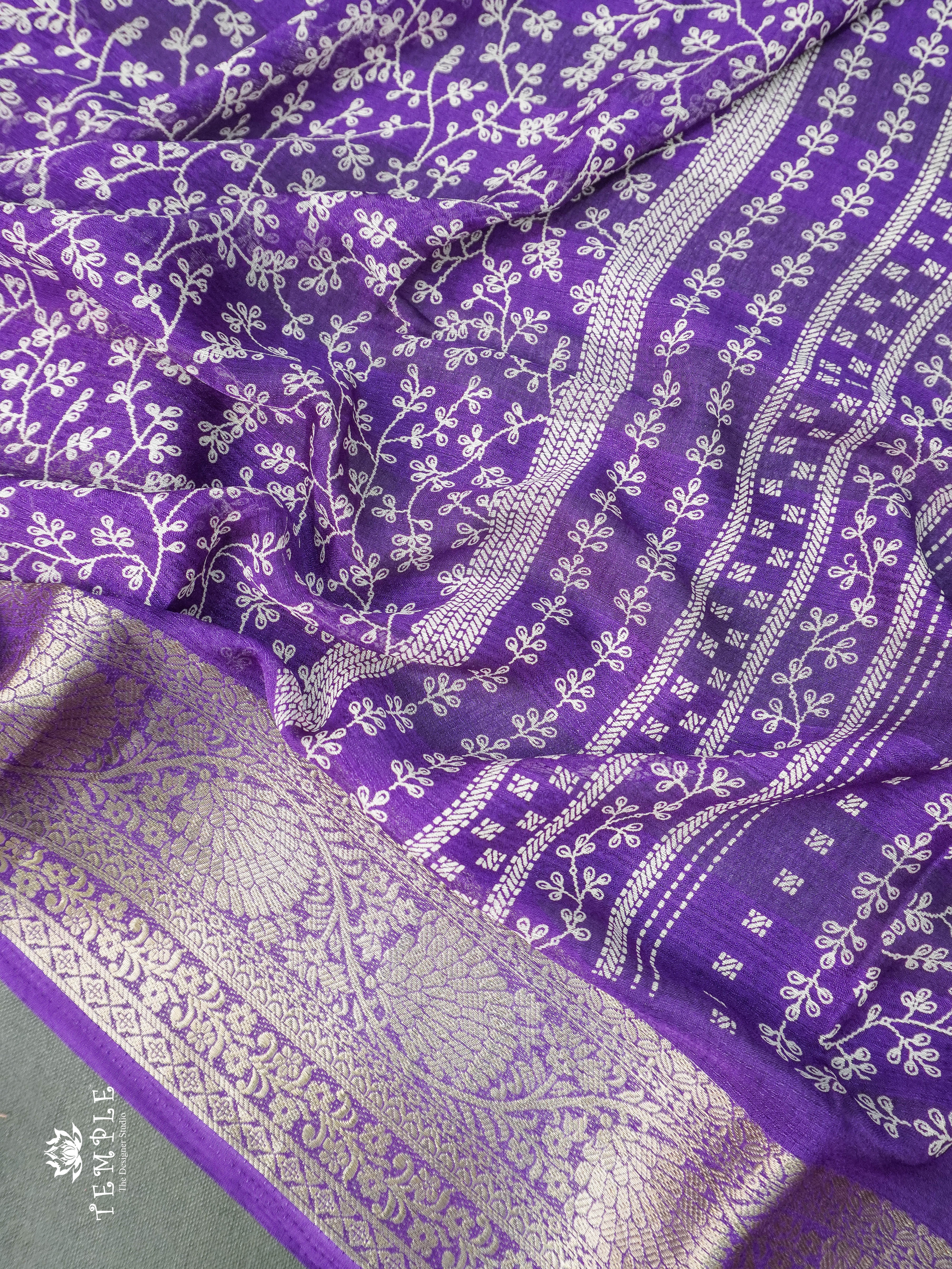 Georgette Saree With Tiny Floral Print (Violet) | TTDS1121 | Sparkling Deals