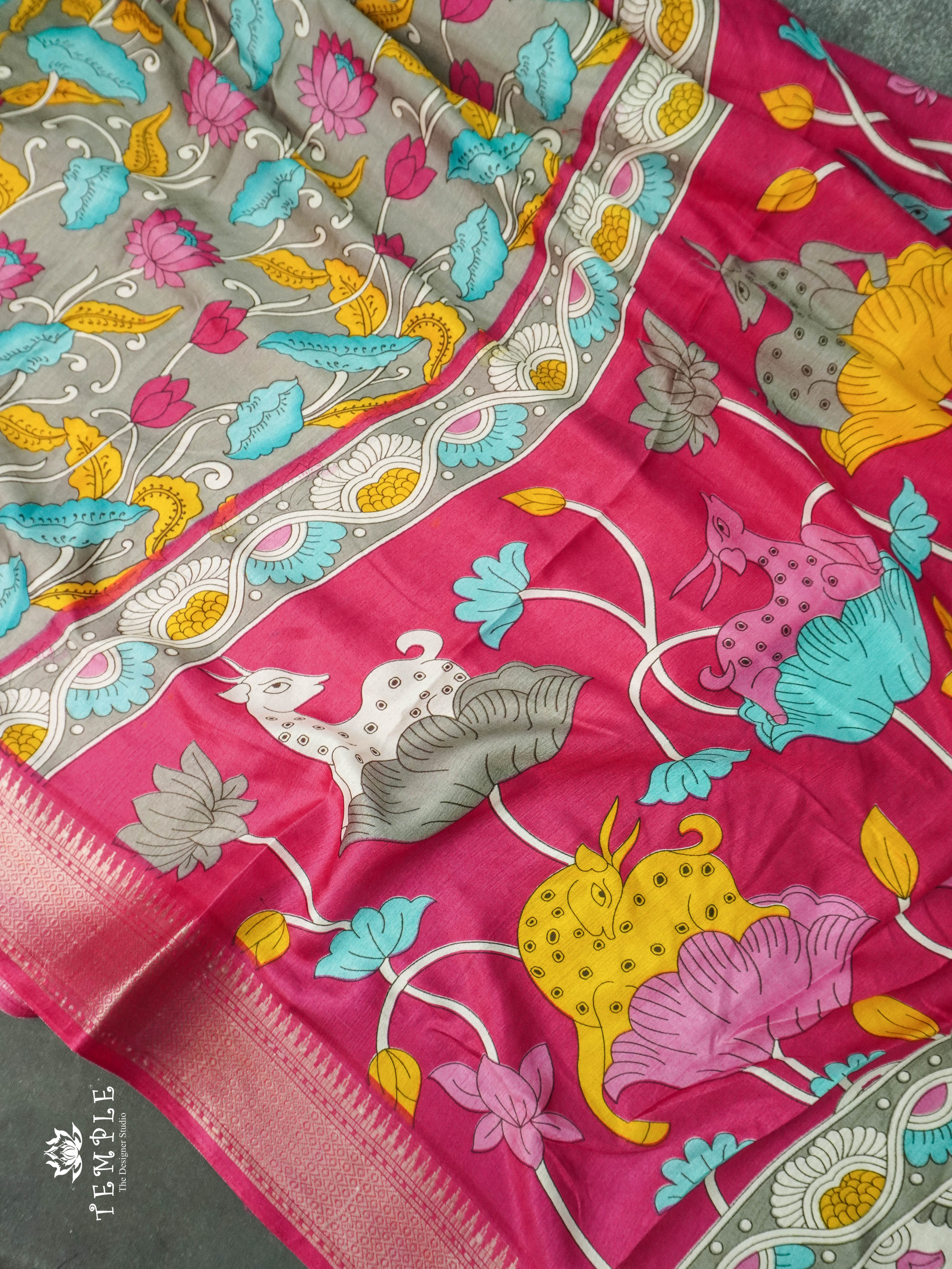 Semi Crepe Saree with Pichwai Print(Pink) | TTDS1124  | Sparkling