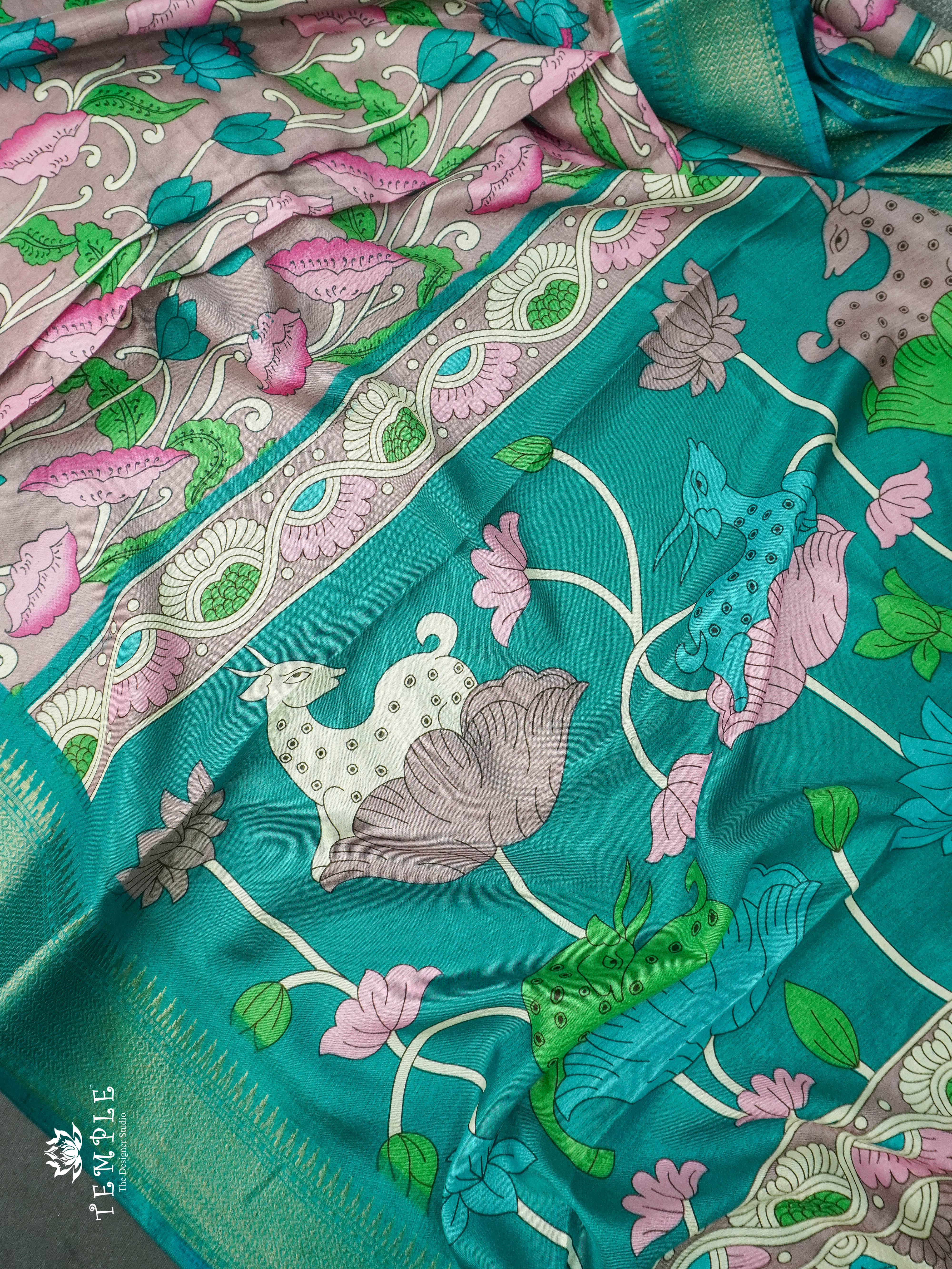 Semi Crepe Saree with Pichwai Print(Sea Blue) | TTDS1124 | PRE BOOKING