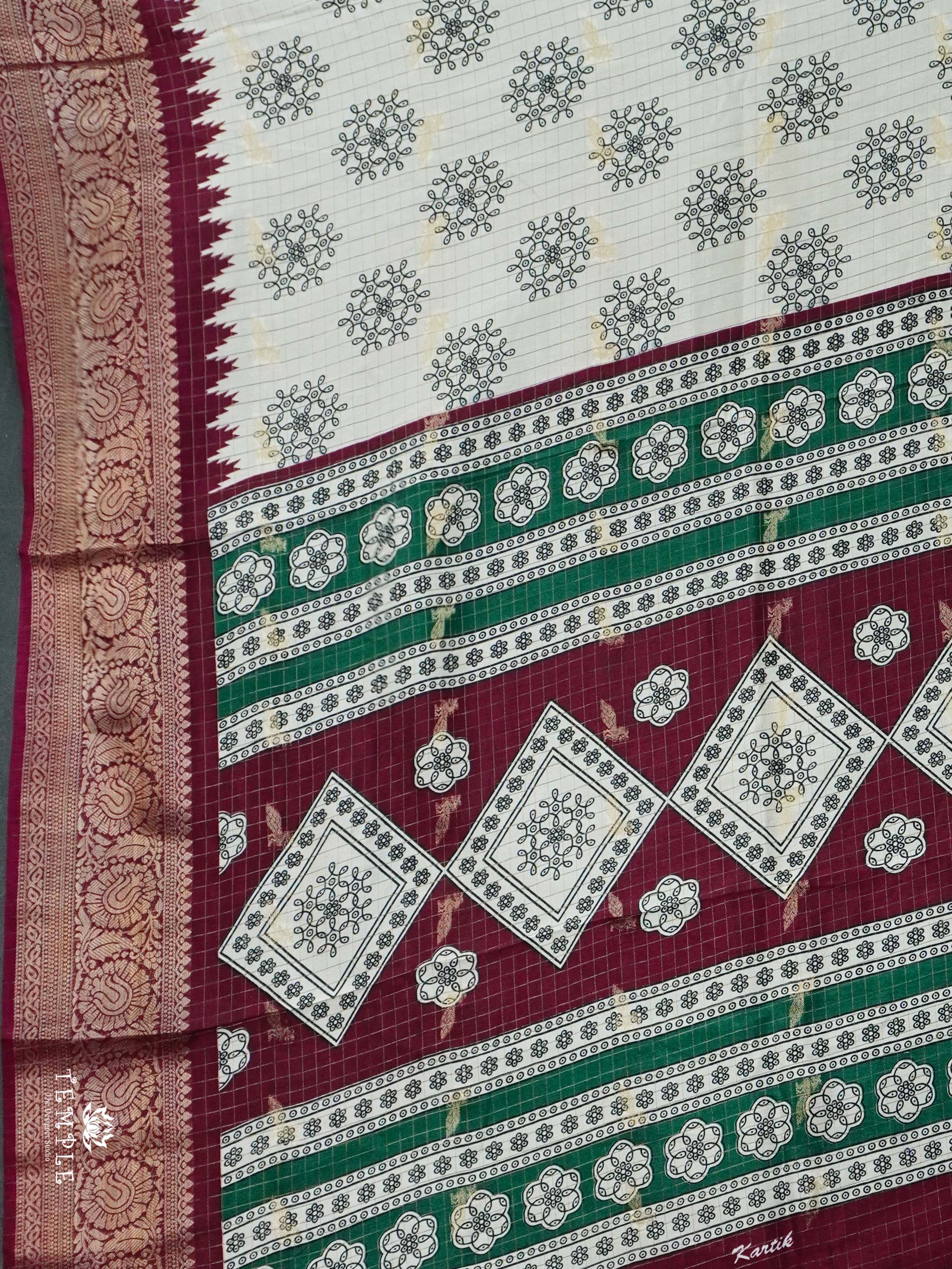 Marshmallow Saree With Kolam Prints | TTDS2499