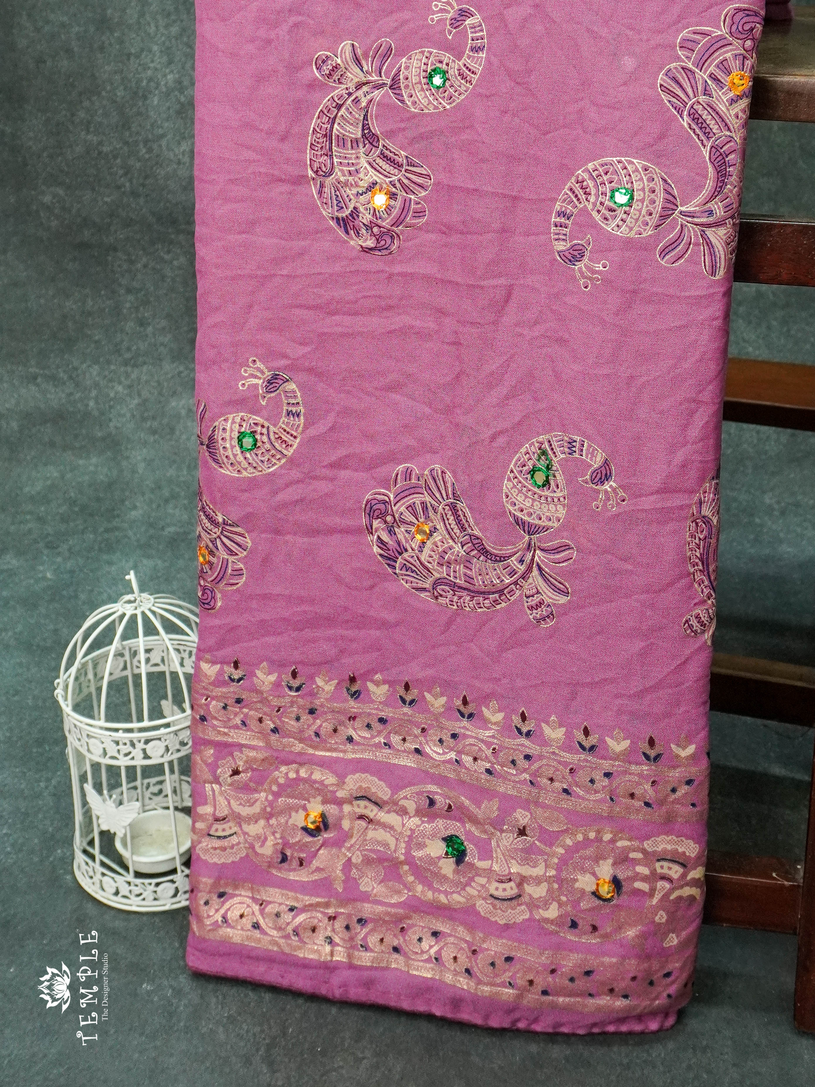 Mirror Work Georgette Saree(Baby Pink) | TTDS1133 | Sparkling Deals