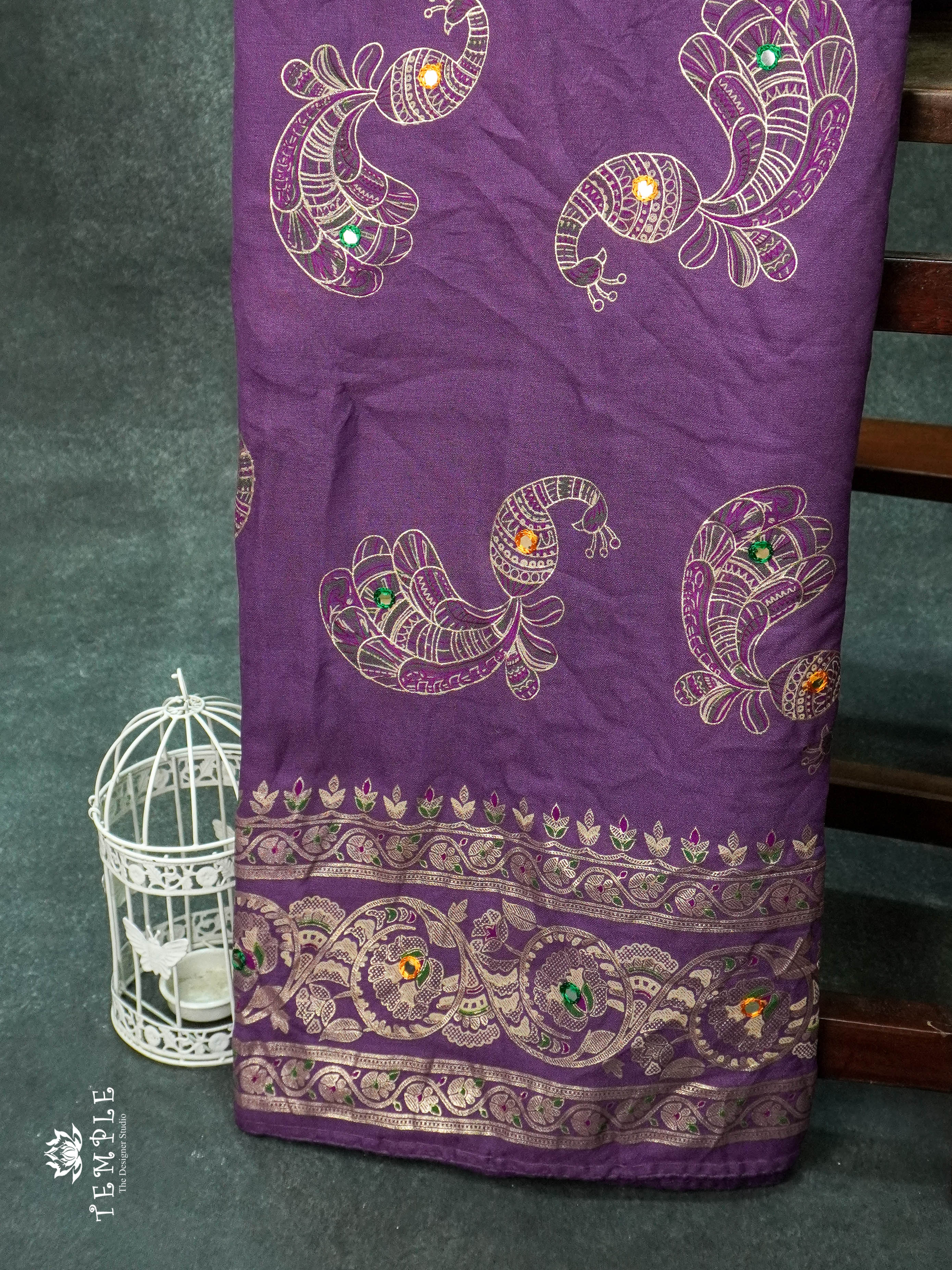 Mirror Work Georgette Saree(Lavender) | TTDS1133 | Sparkling Deals