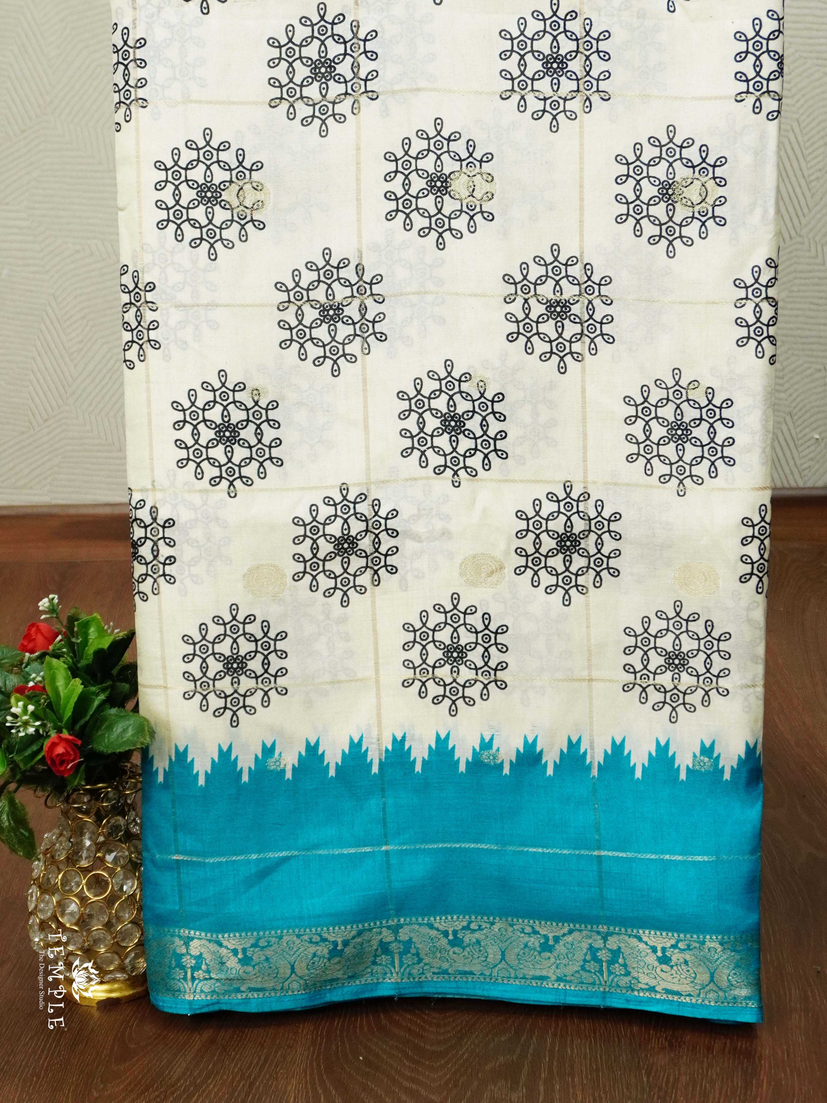 Marshmallow Saree With Kolam Prints  | TTDS2496