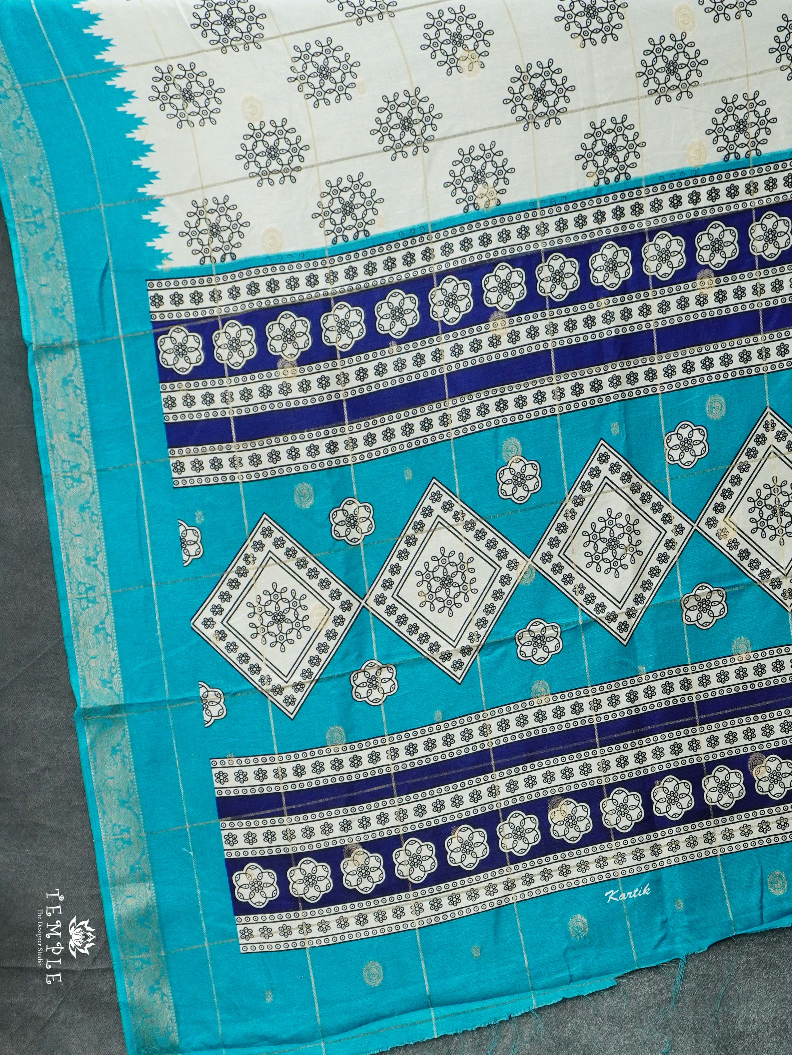 Marshmallow Saree With Kolam Prints  | TTDS2496