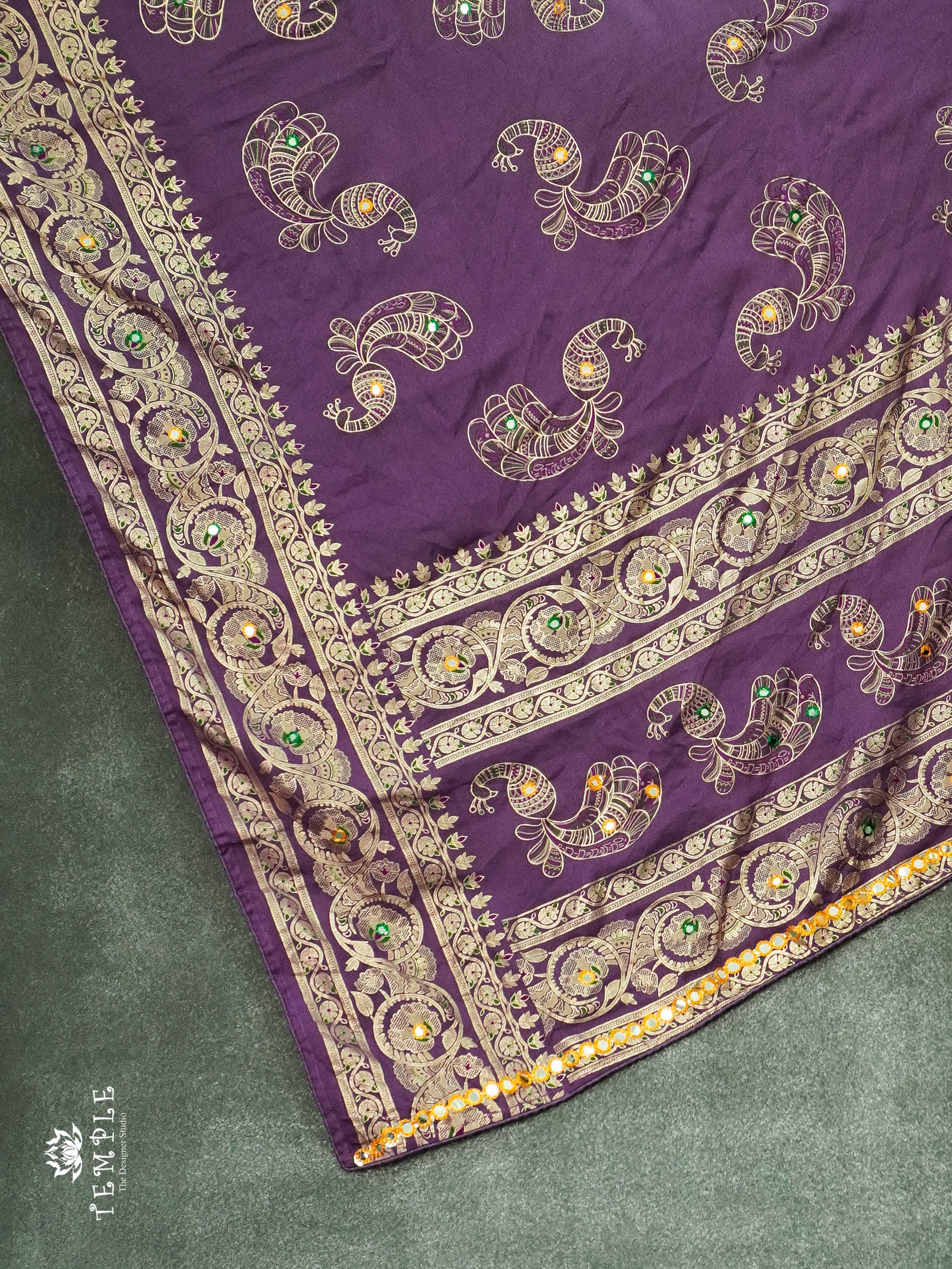 Mirror Work Georgette Saree(Lavender) | TTDS1133 | Sparkling Deals