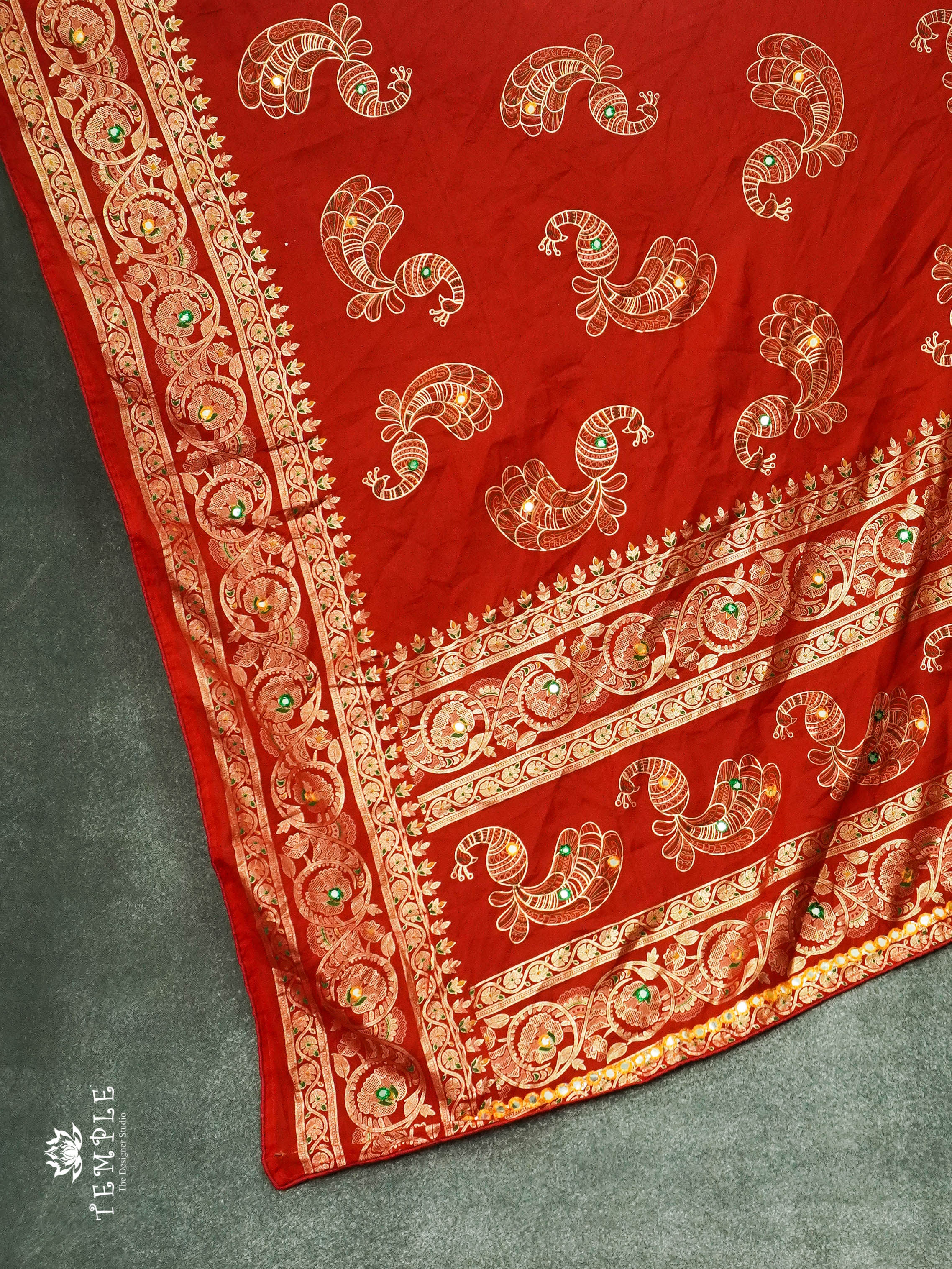 Mirror Work Georgette Saree(Red) | TTDS1133 | Sparkling Deals