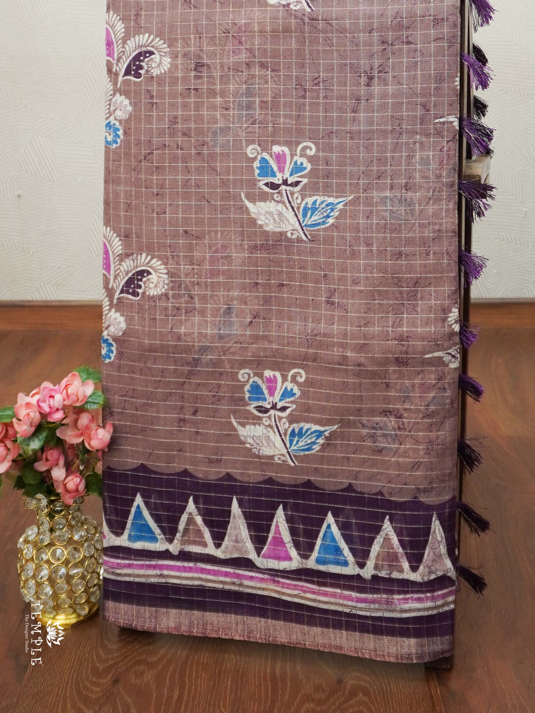 Linen Cotton Saree With Checked Pattern | TTDS2050