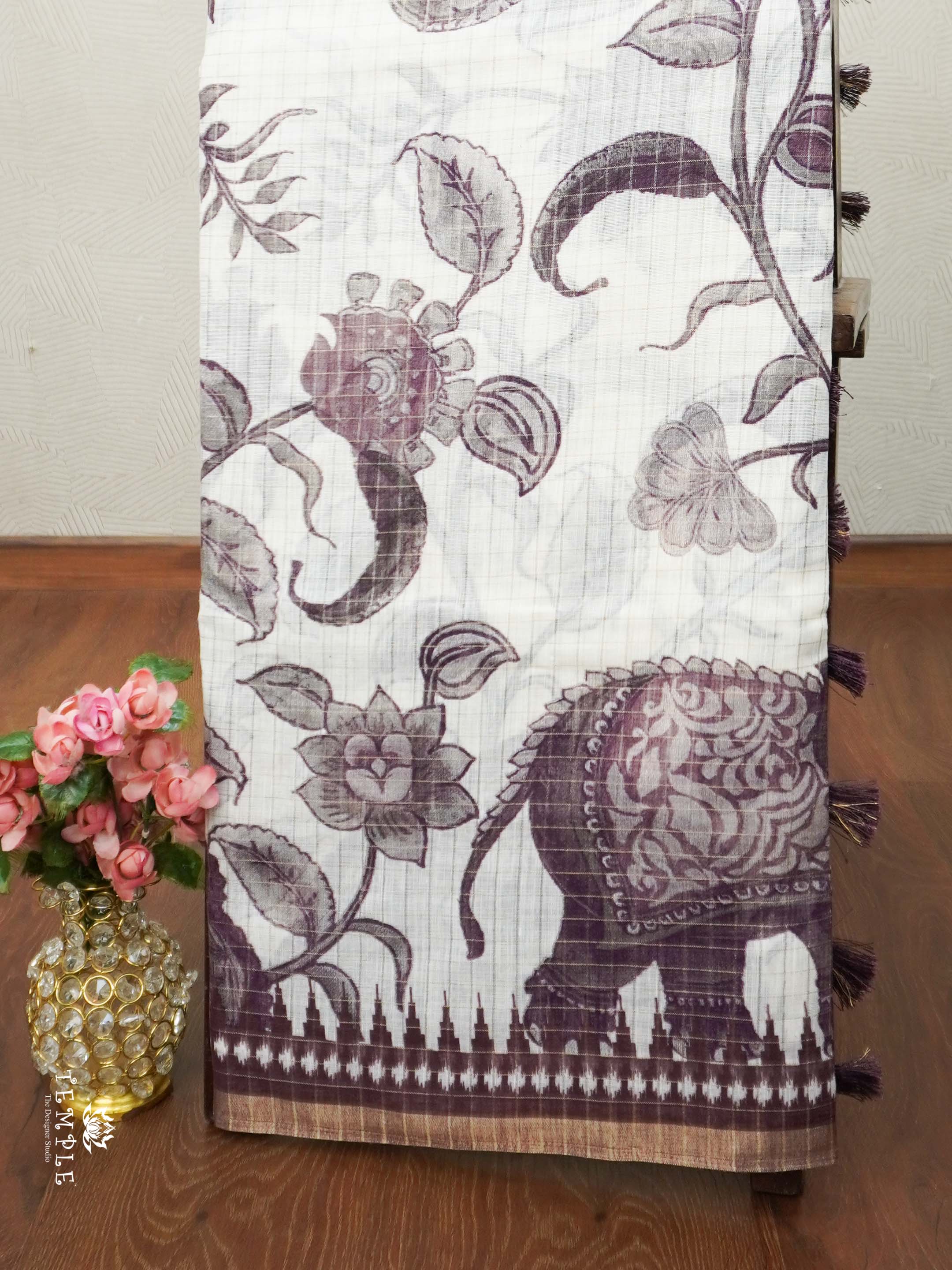 Linen Cotton Saree With Checked Pattern | TTDS2056