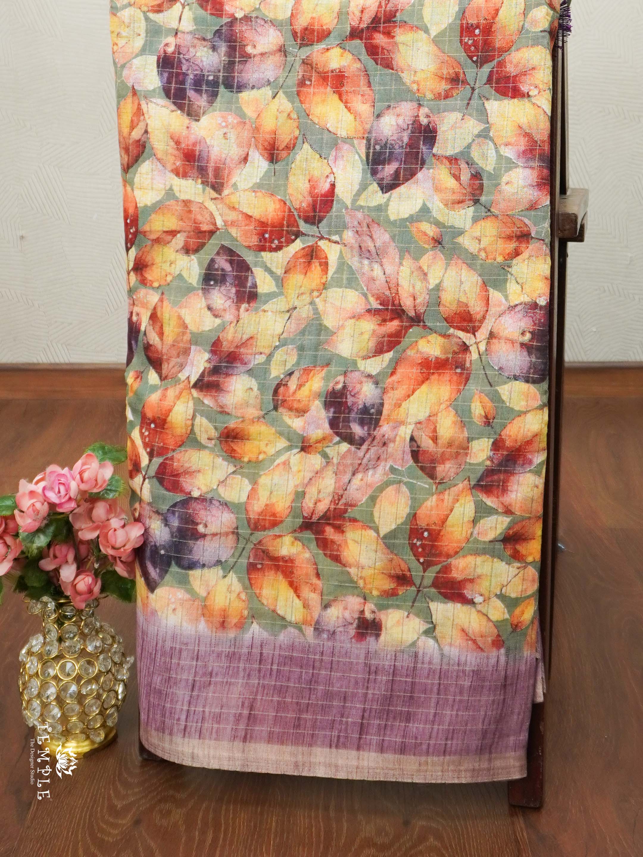 Floral Printed Linen Cotton Saree  | TTDS2057