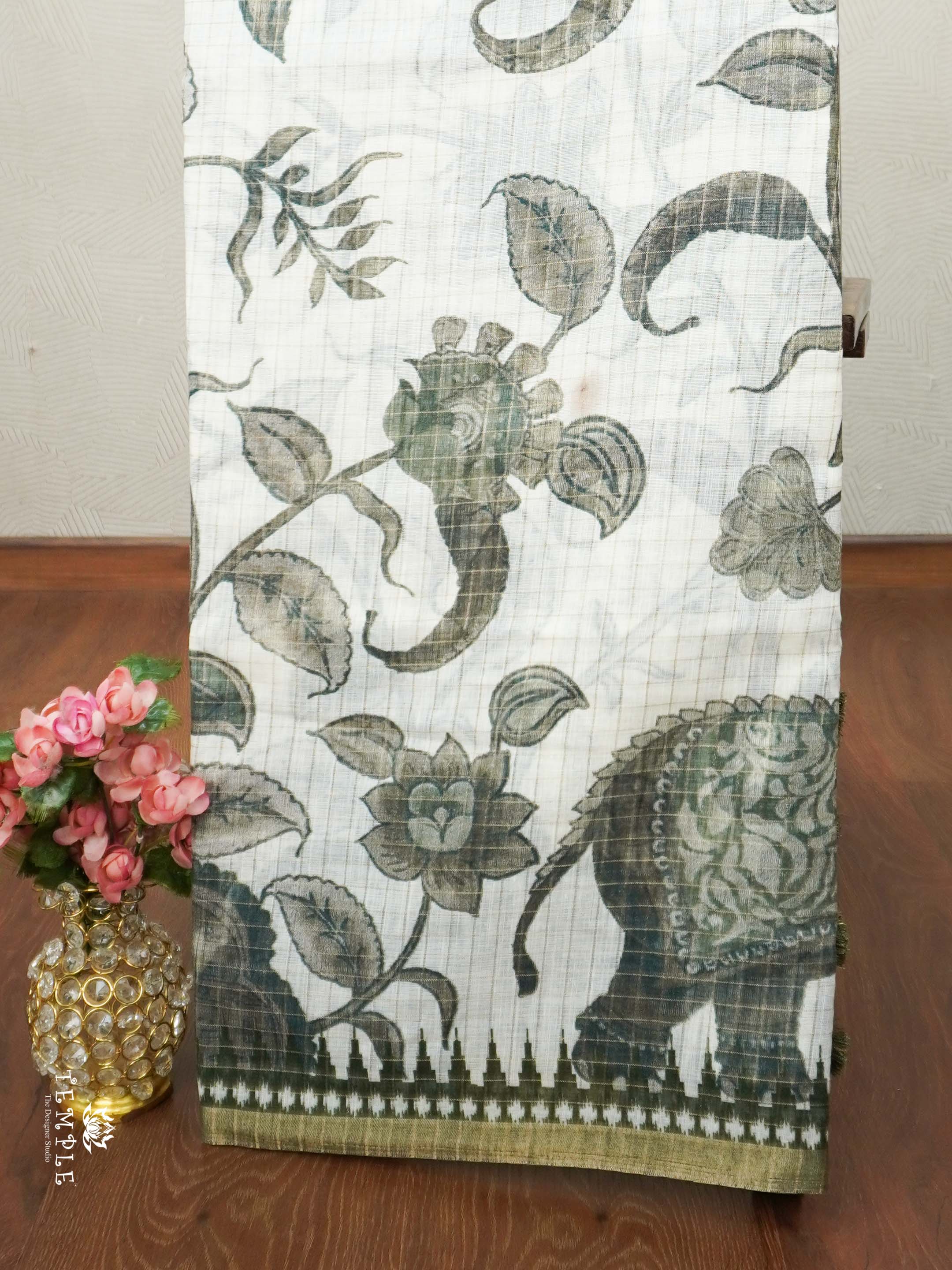 Linen Cotton Saree With Checked Pattern | TTDS2056