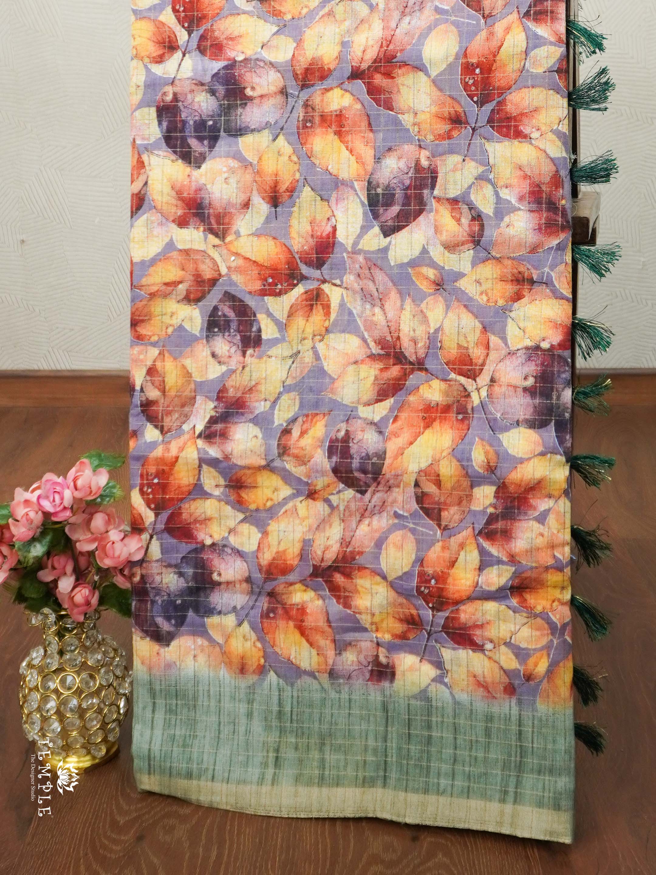 Floral Printed Linen Cotton Saree  | TTDS2057