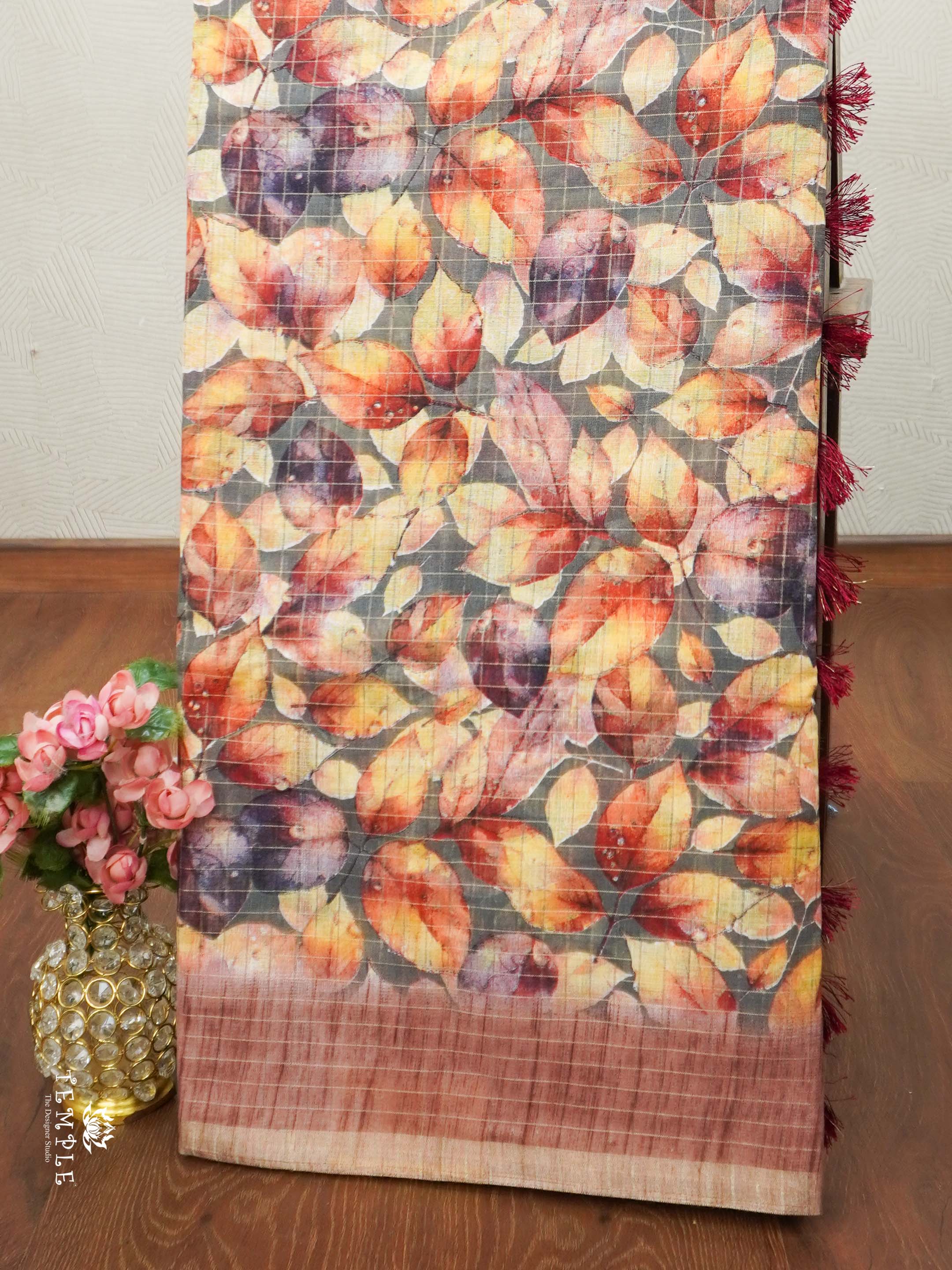 Floral Printed Linen Cotton Saree  | TTDS2057