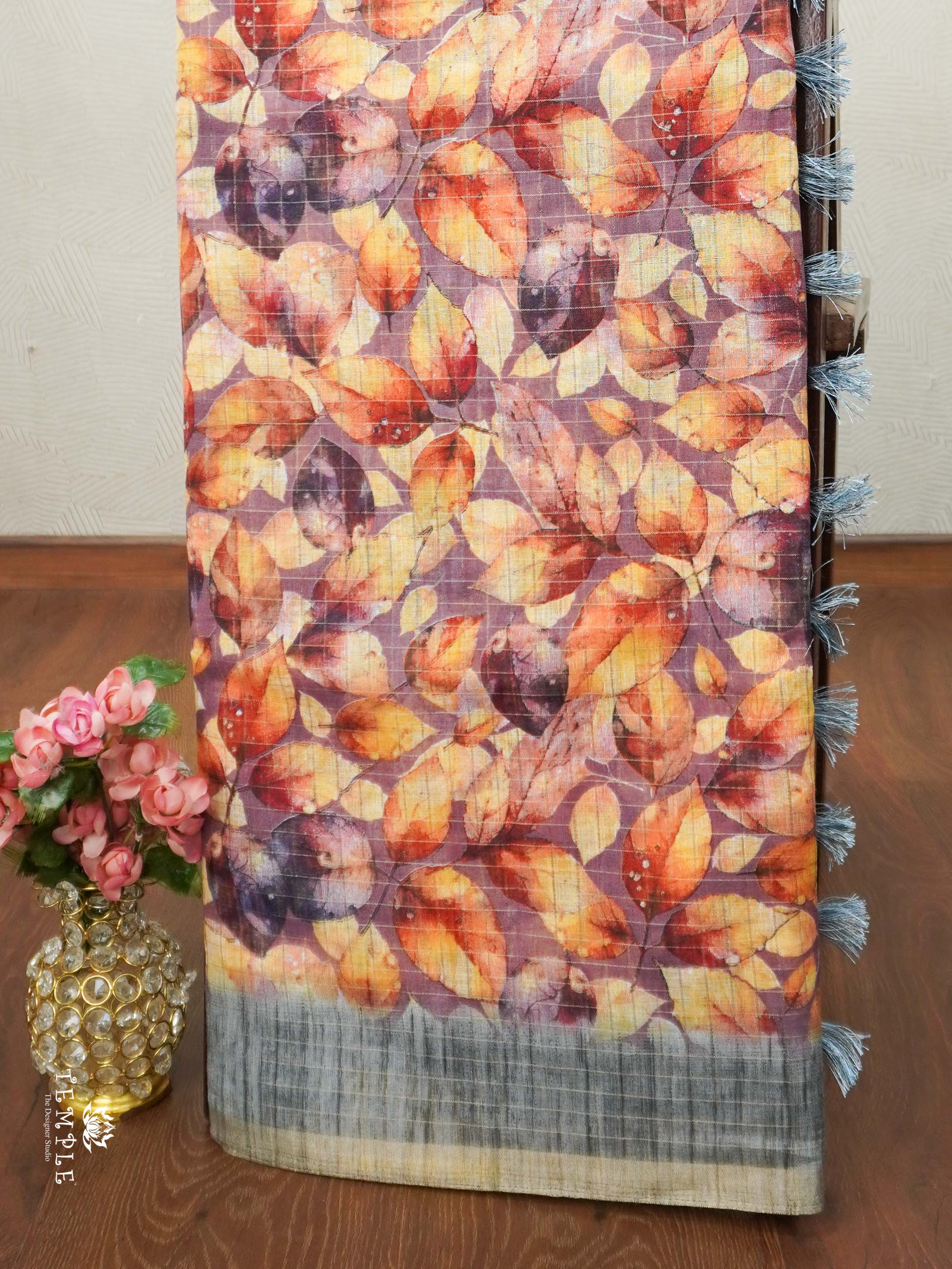 Floral Printed Linen Cotton Saree  | TTDS2057