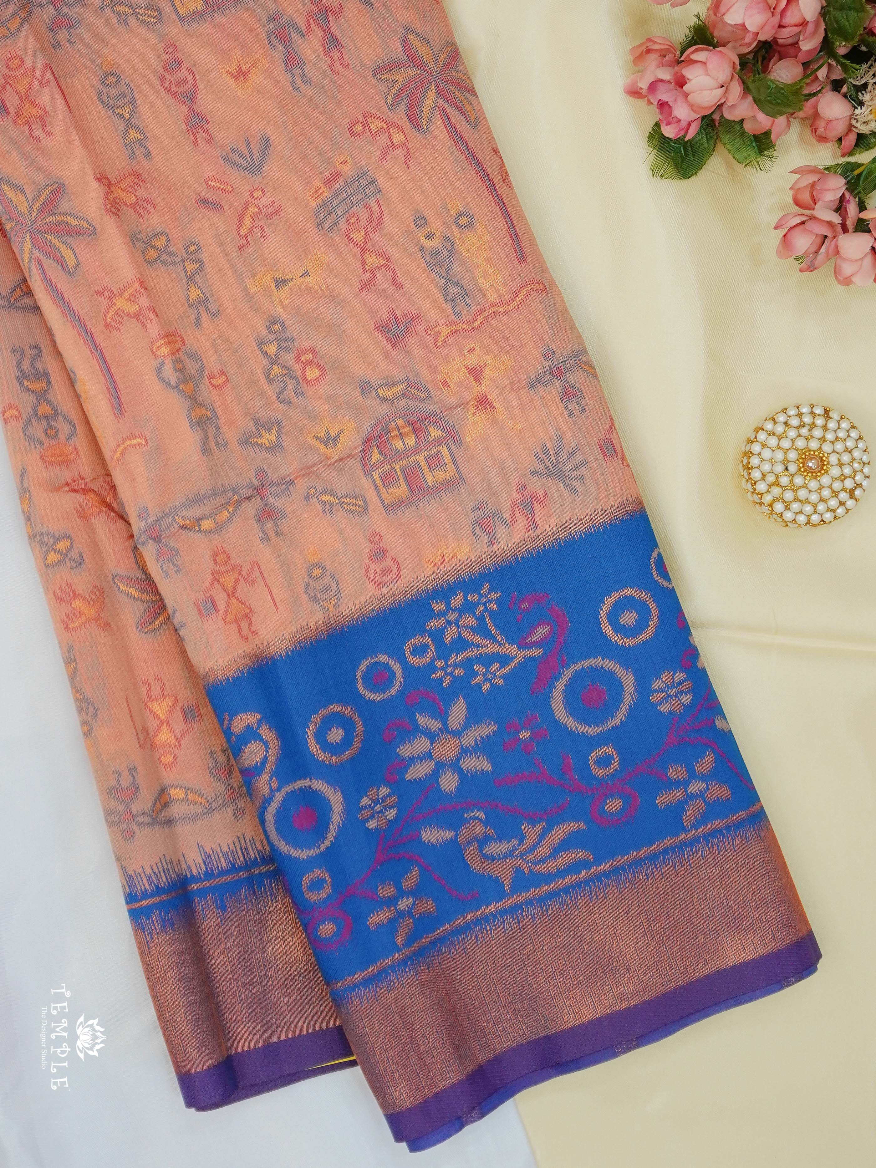 Warli Printed Art Silk Sarees(Peach) | TTDS2519