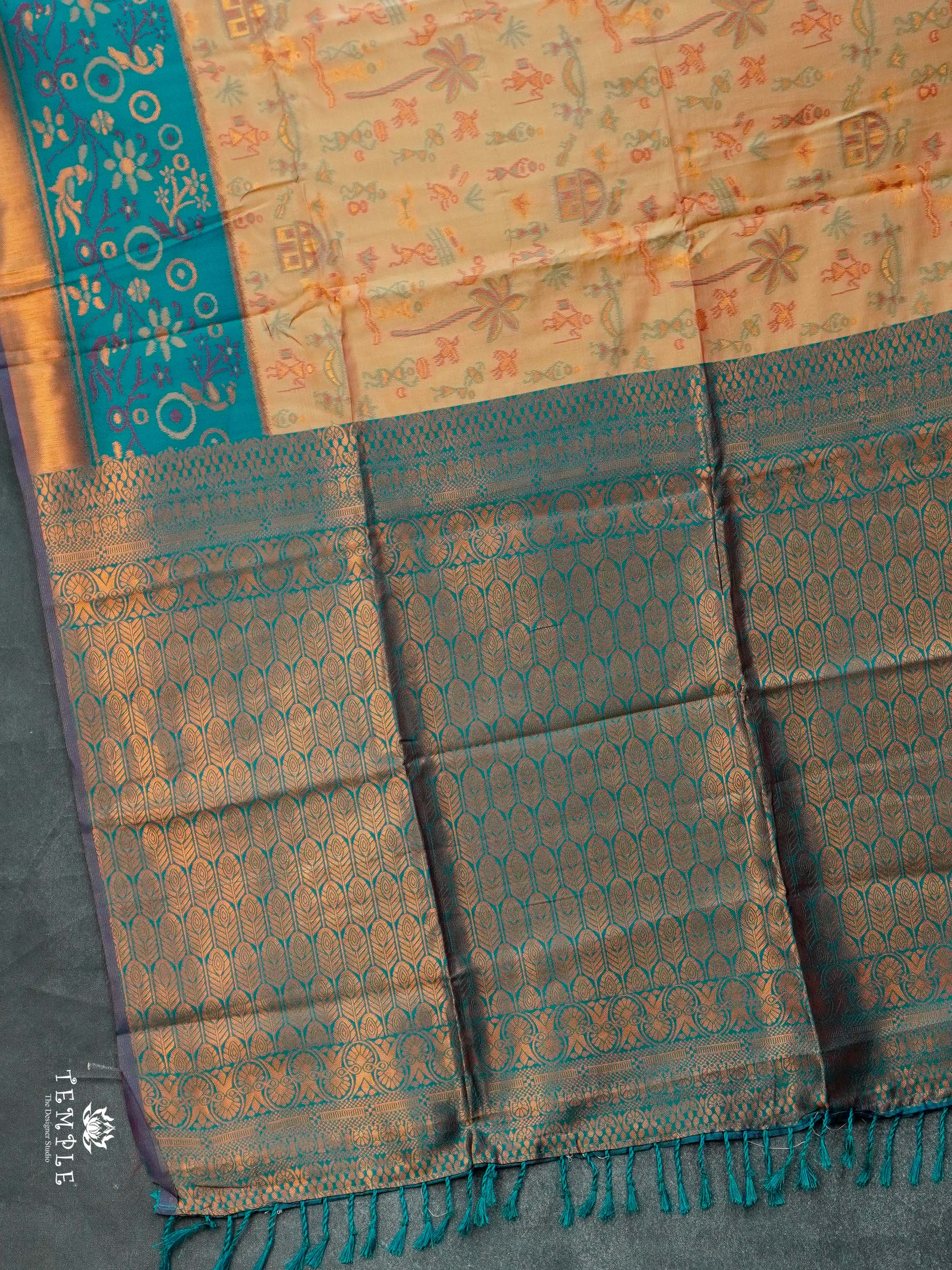 Warli Printed Art Silk Sarees(Lite Orange) | TTDS2519