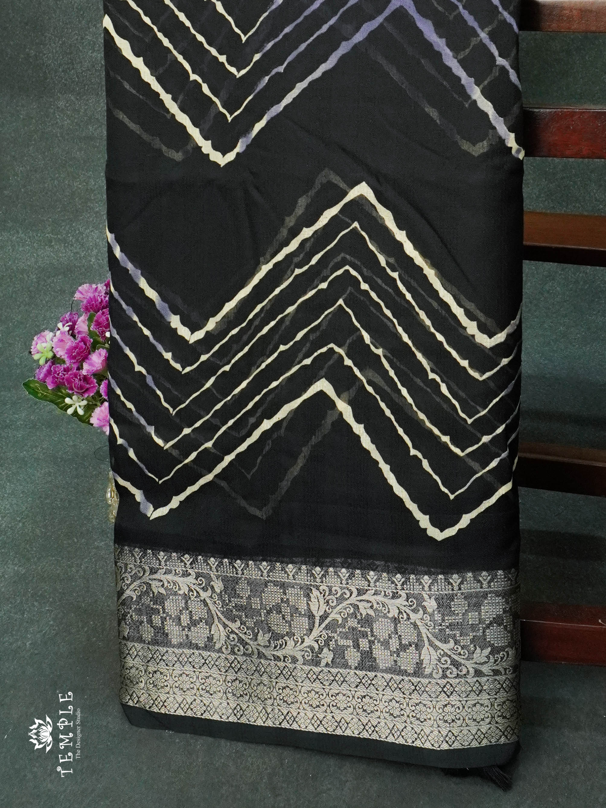 Georgette Saree with Leheriya Pattern(Black) | TTDS1140 | Sparkling Deals