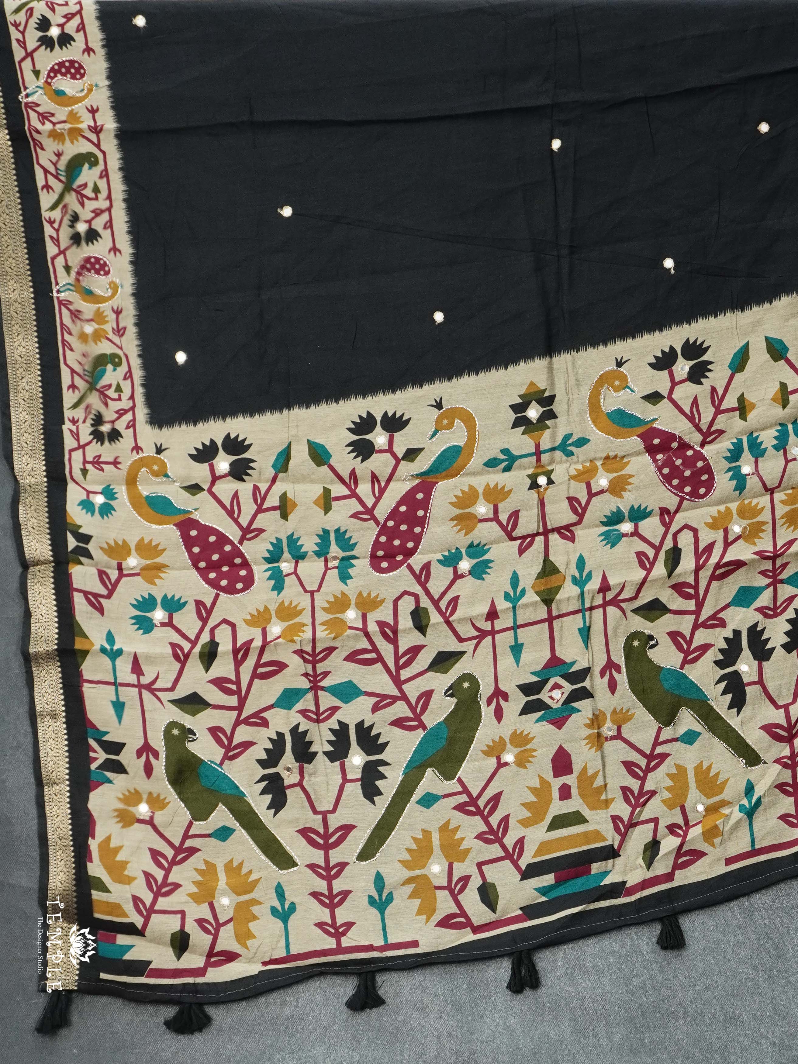 Chanderi Cotton Sare With Mirror Work | TTDS2525