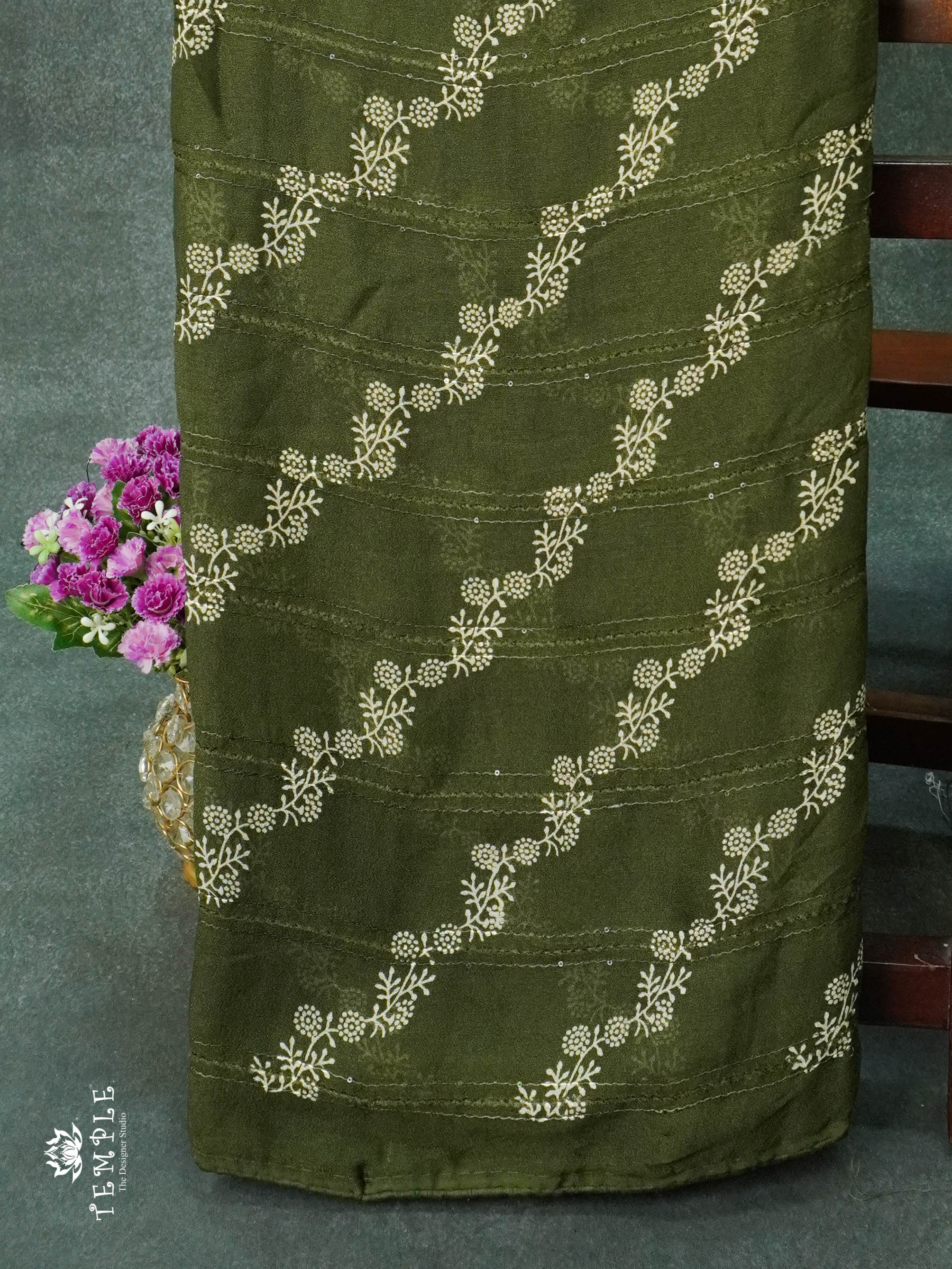 Georgette Saree With Tiny Floral Print(Green) | TTDS1151