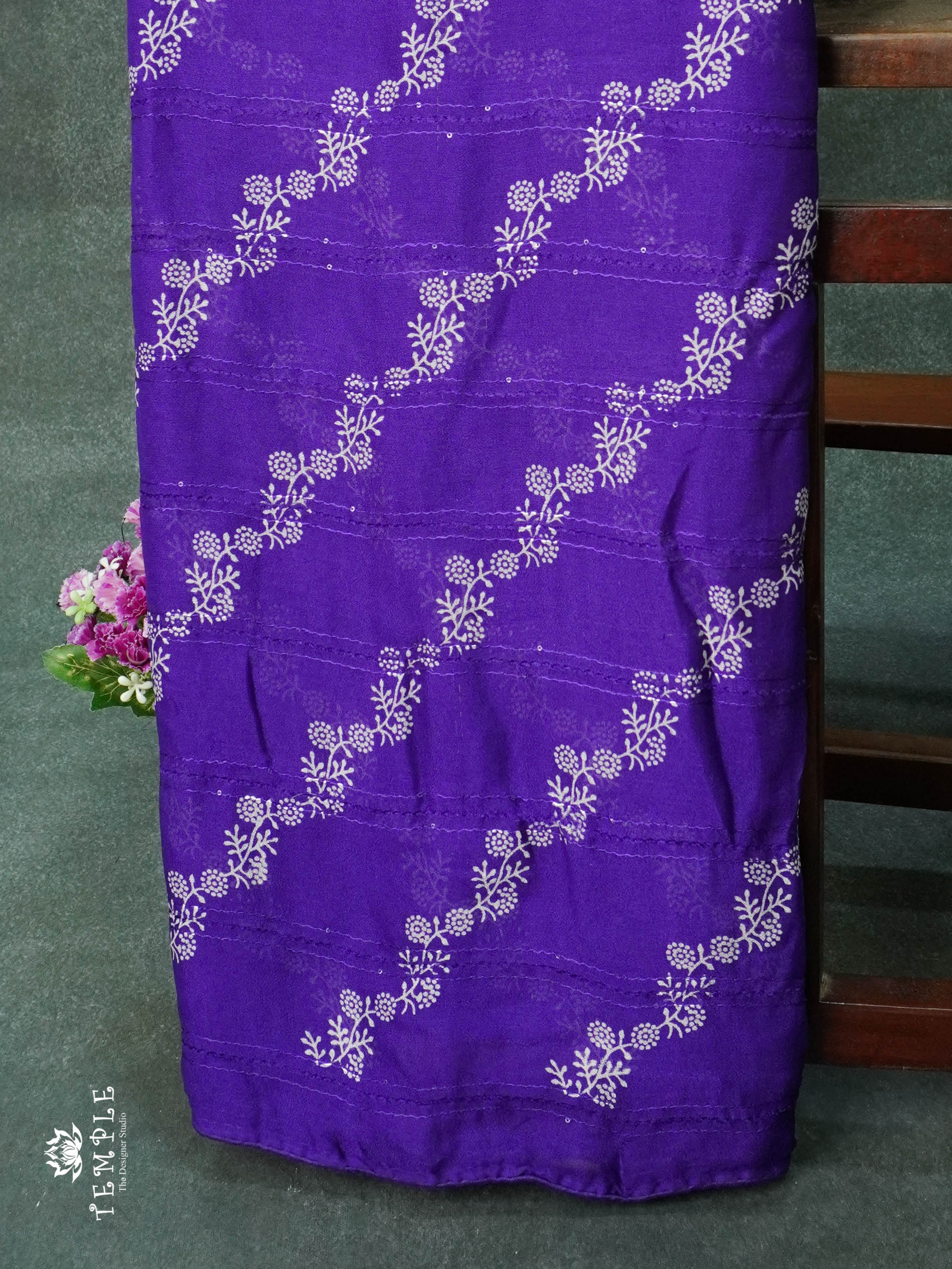 Georgette Saree With Tiny Floral Print(Violet) | TTDS1151