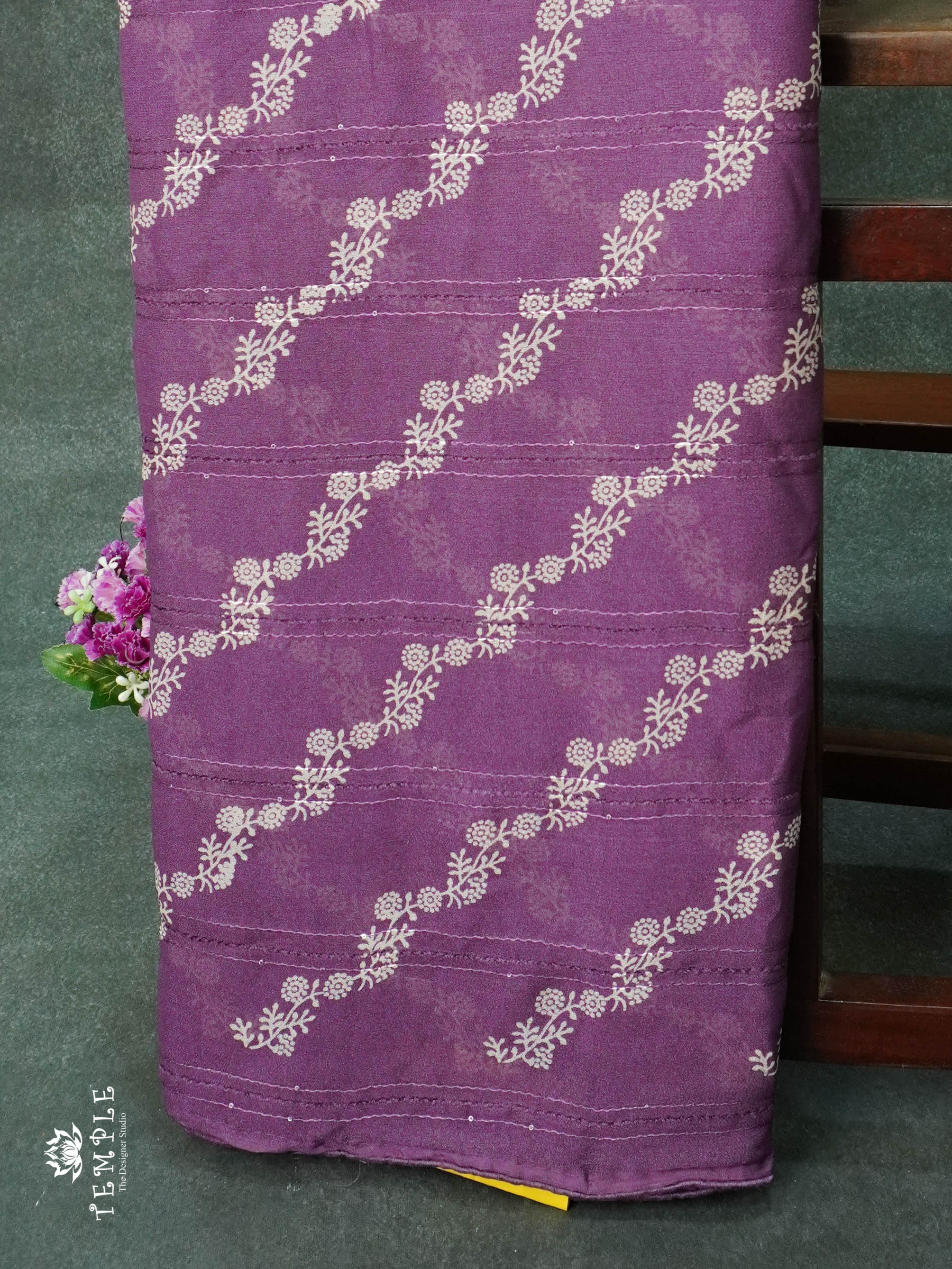 Georgette Saree With Tiny Floral Print(Lavender) | TTDS1151