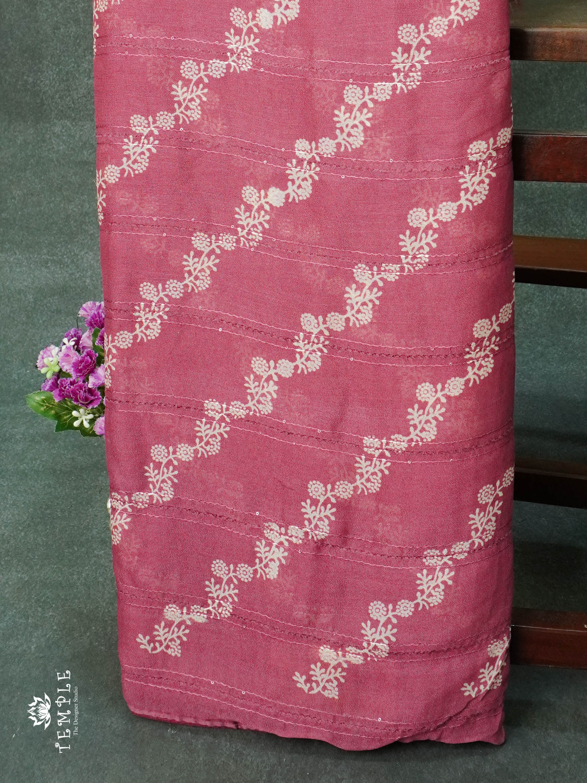 Georgette Saree With Tiny Floral Print(Baby Pink) | TTDS1151