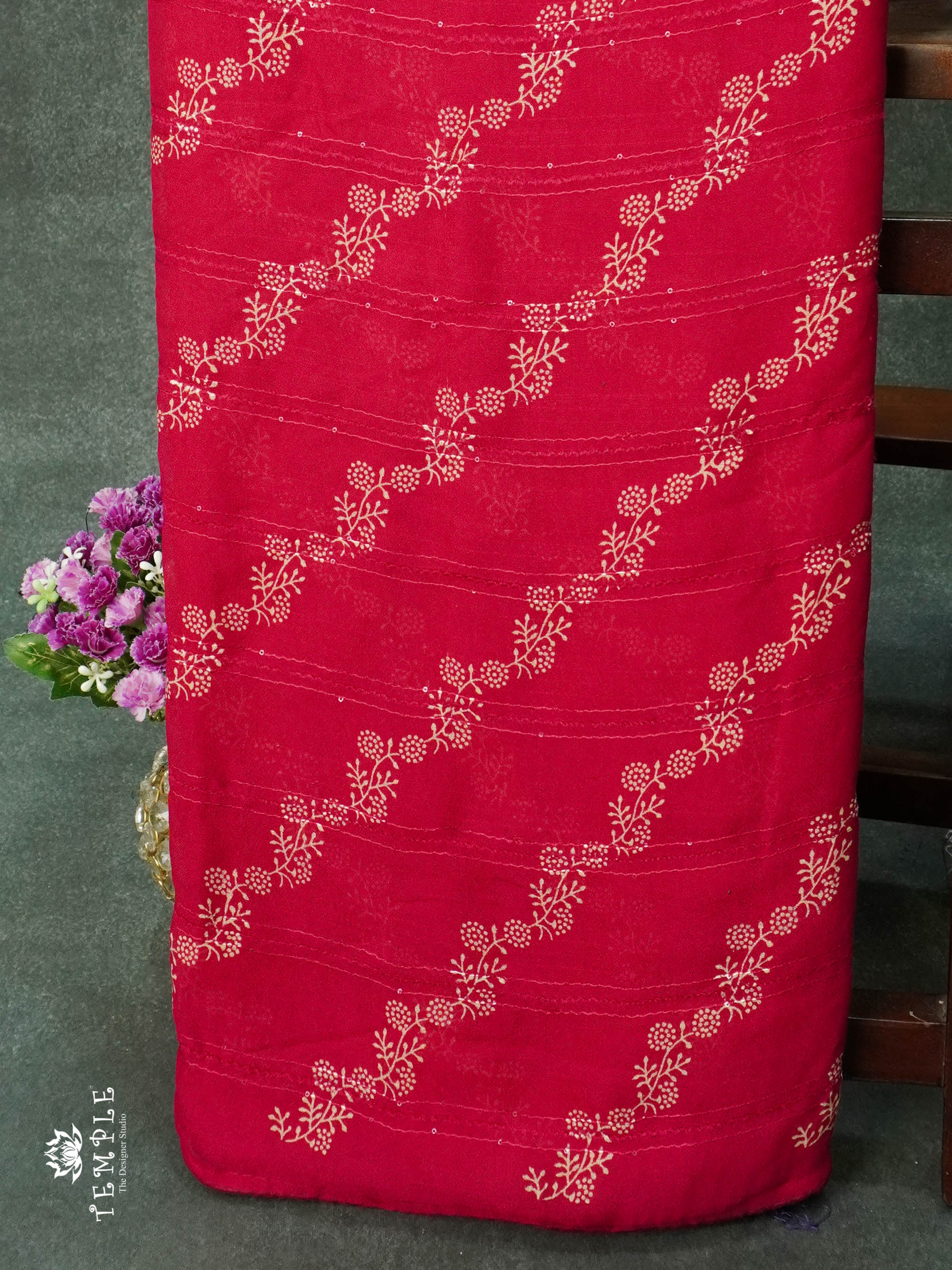 Georgette Saree With Tiny Floral Print(Rani Pink) | TTDS1151