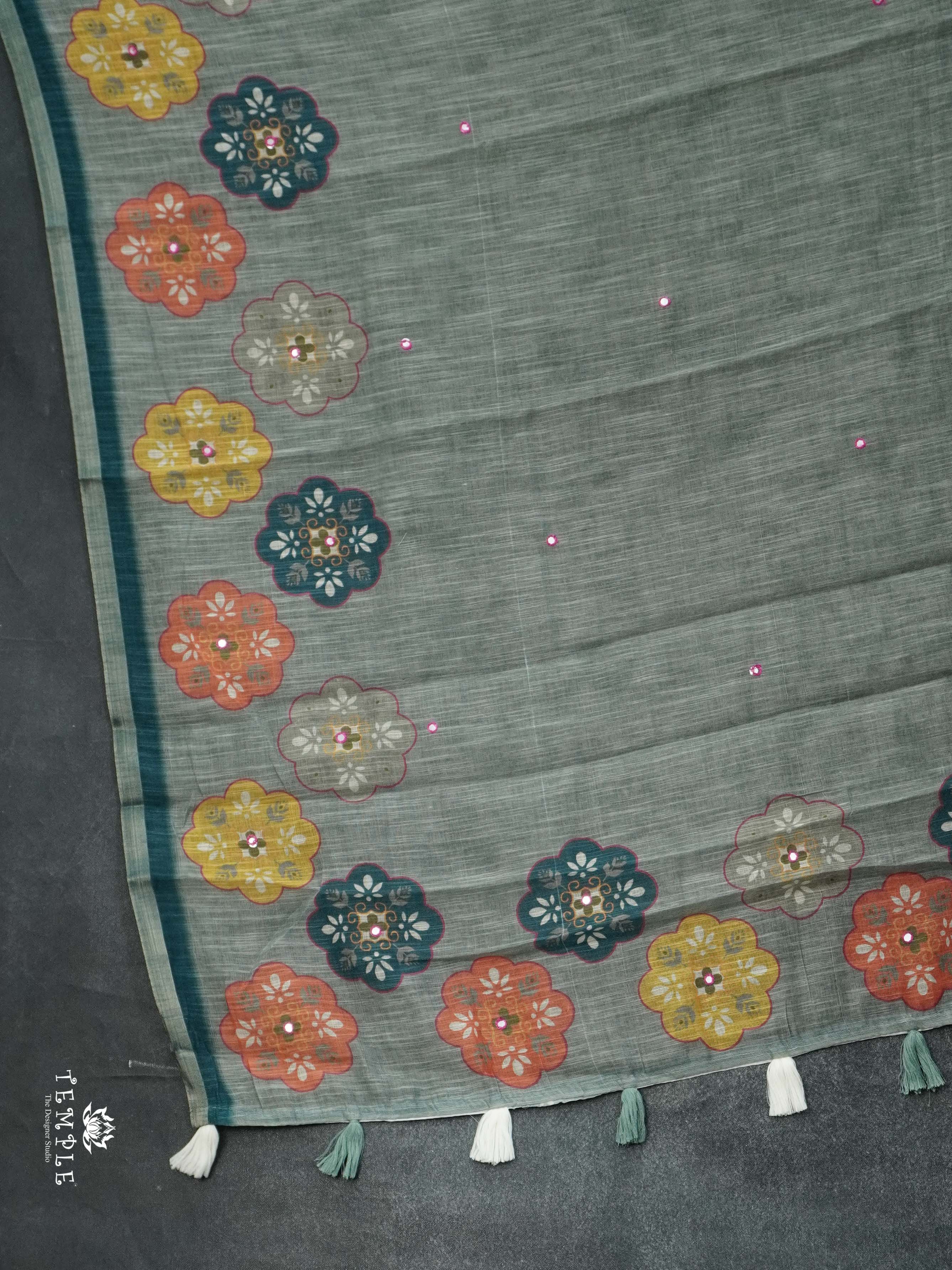 Linen Cotton Saree With Mirror Work | TTDS2524