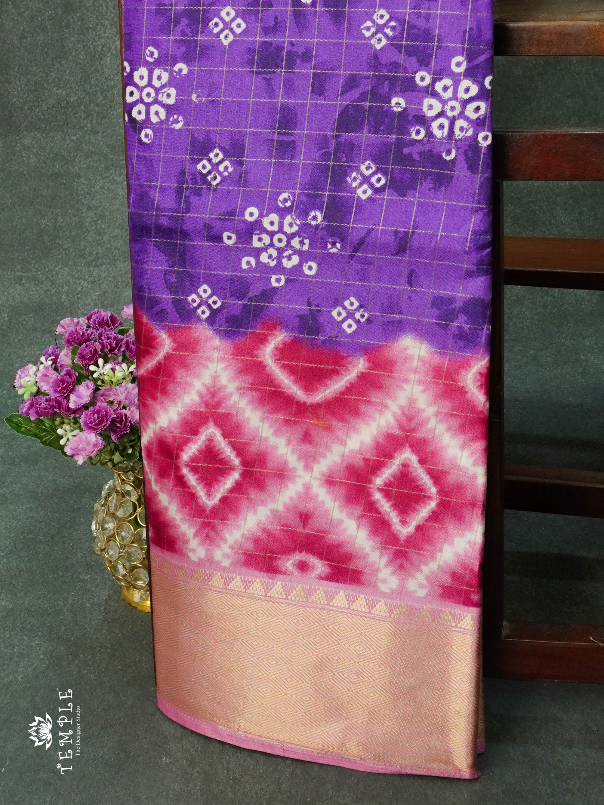 Checked Patterened Binny Silk Saree(Violet) | TTDS1152