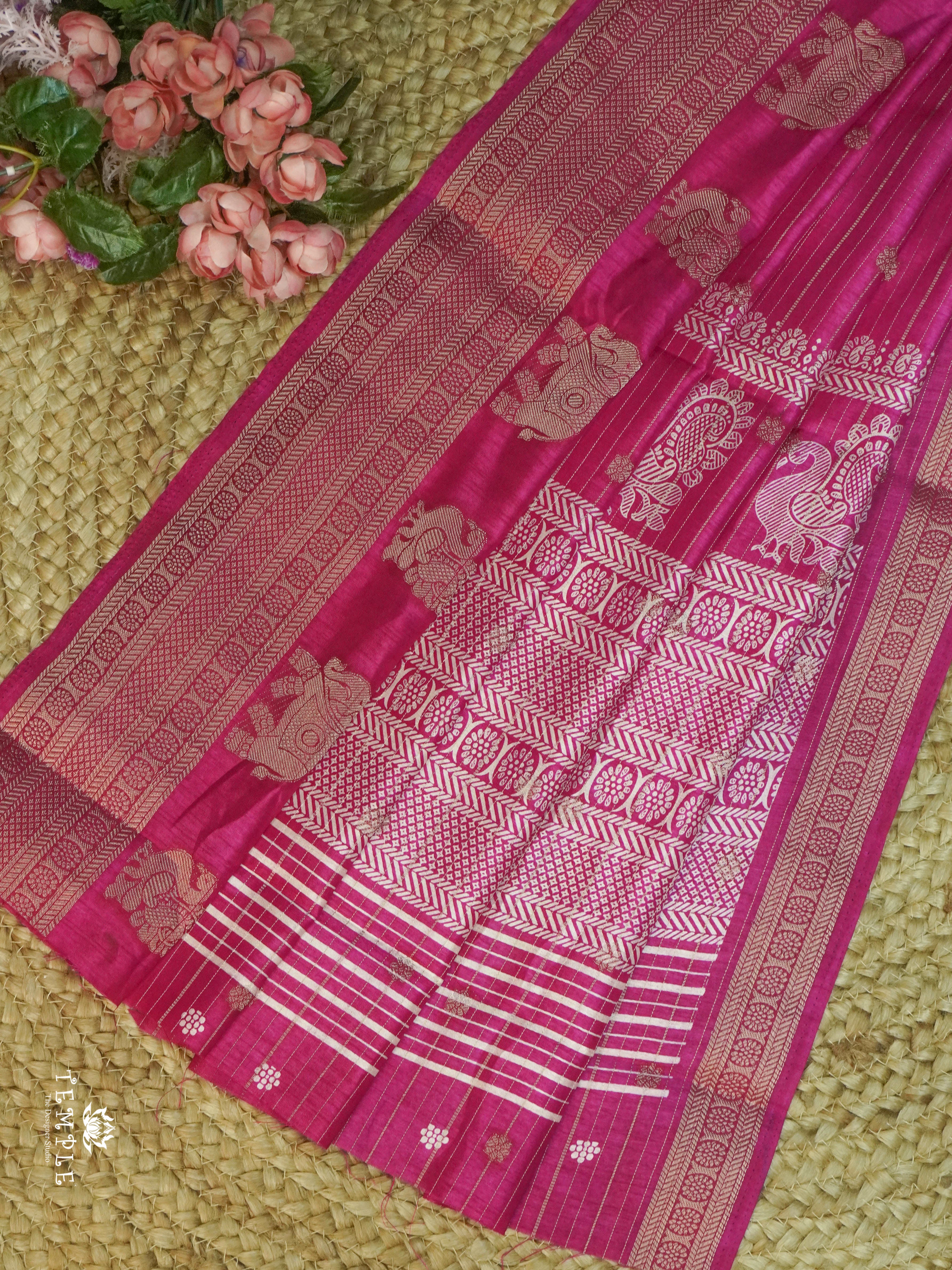 Semi Tussar Saree(Rani Pink) | TTDS1493 | Merry Deals