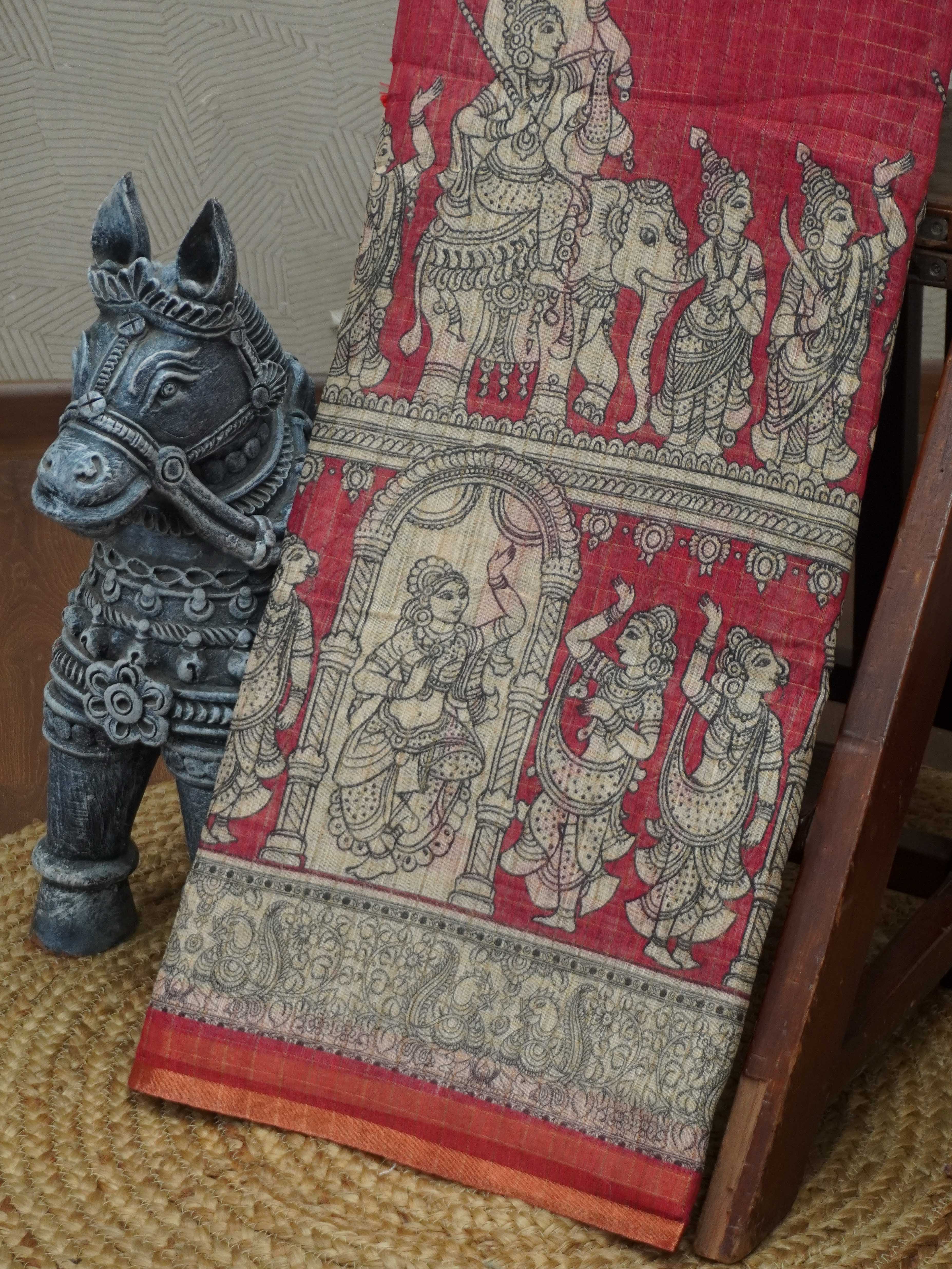 Linen Kalahasti cotton Saree | TTDS3435