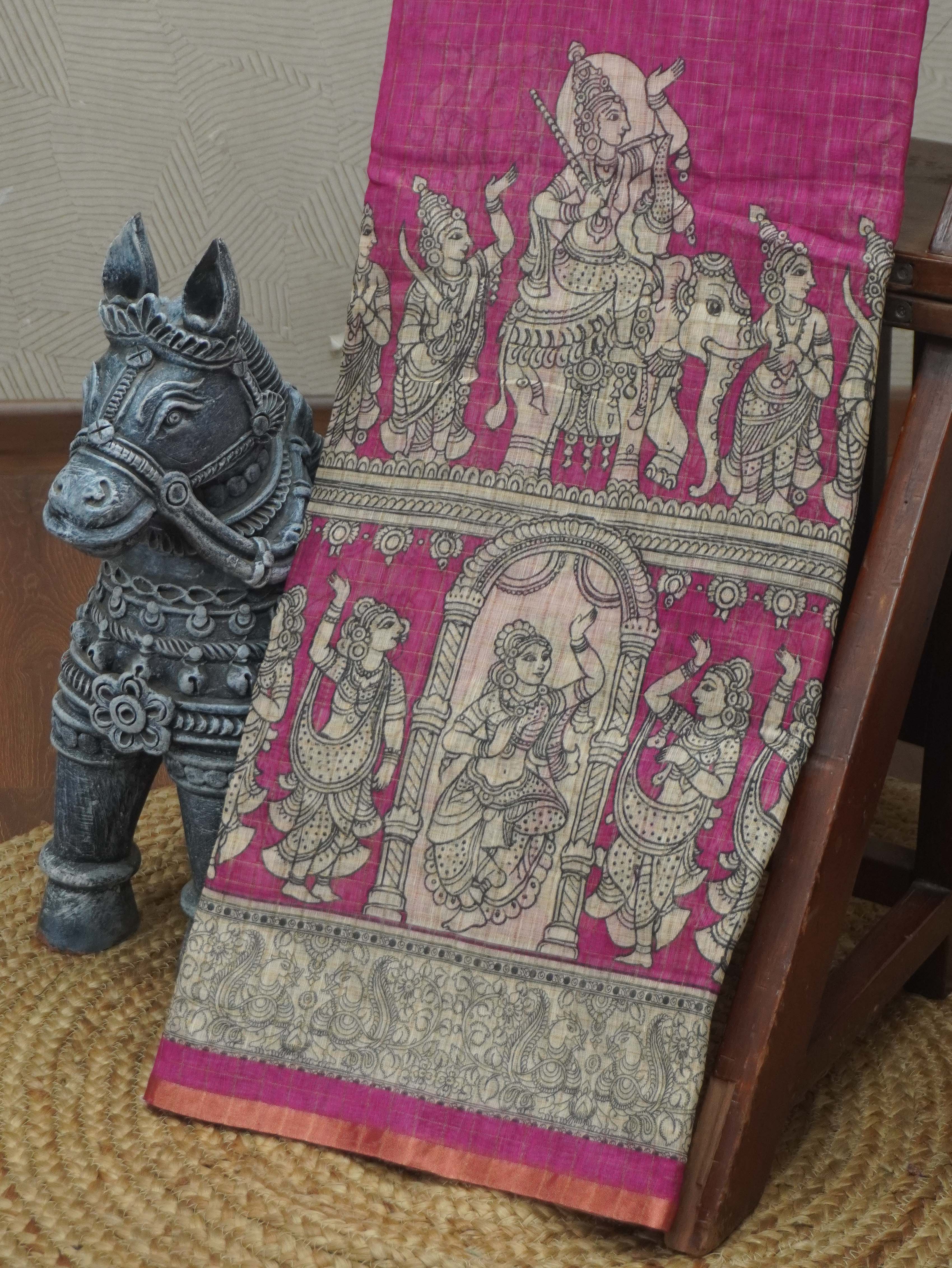 Linen Kalahasti cotton Saree | TTDS3435