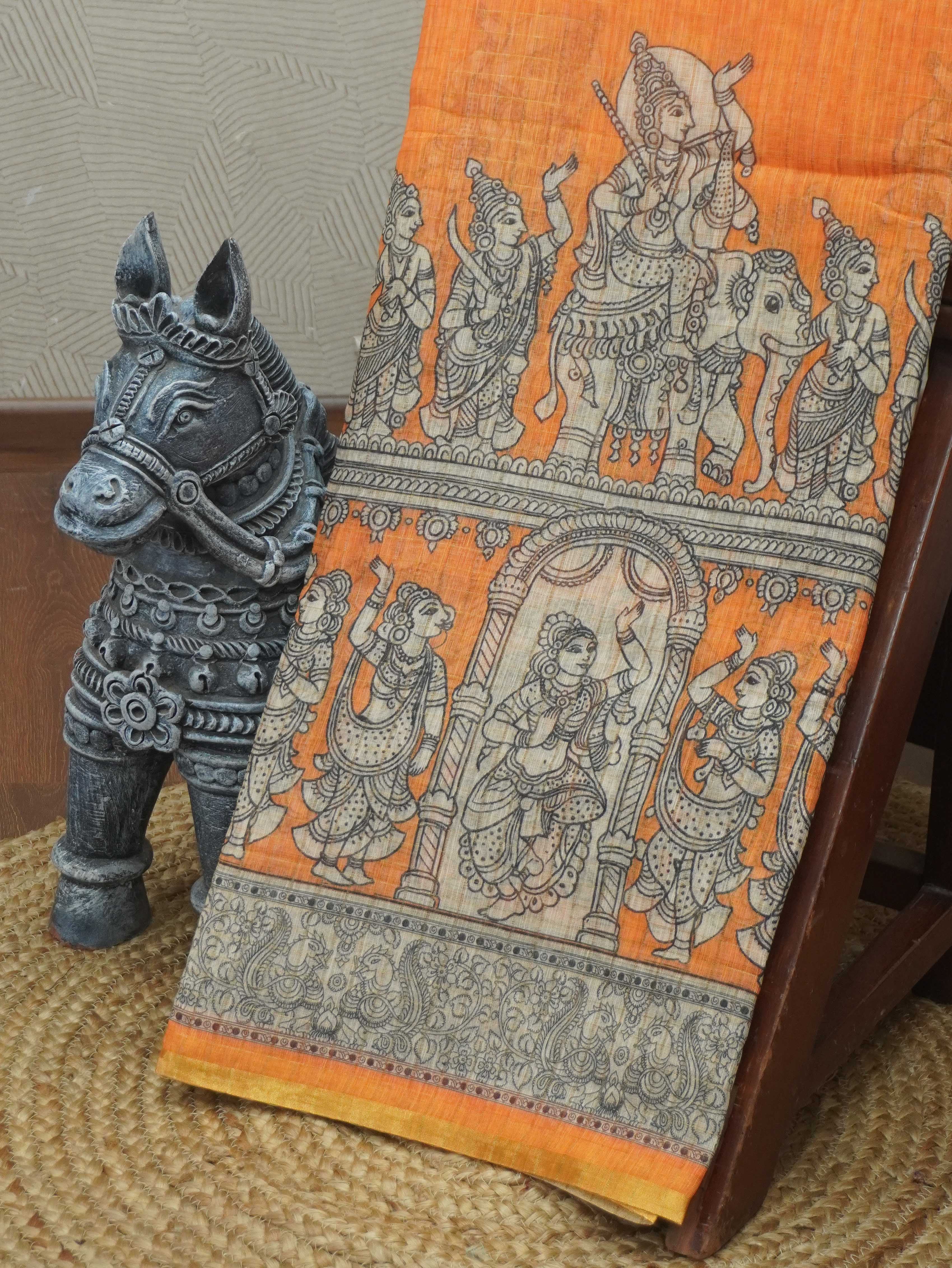 Linen Kalahasti cotton Saree | TTDS3435