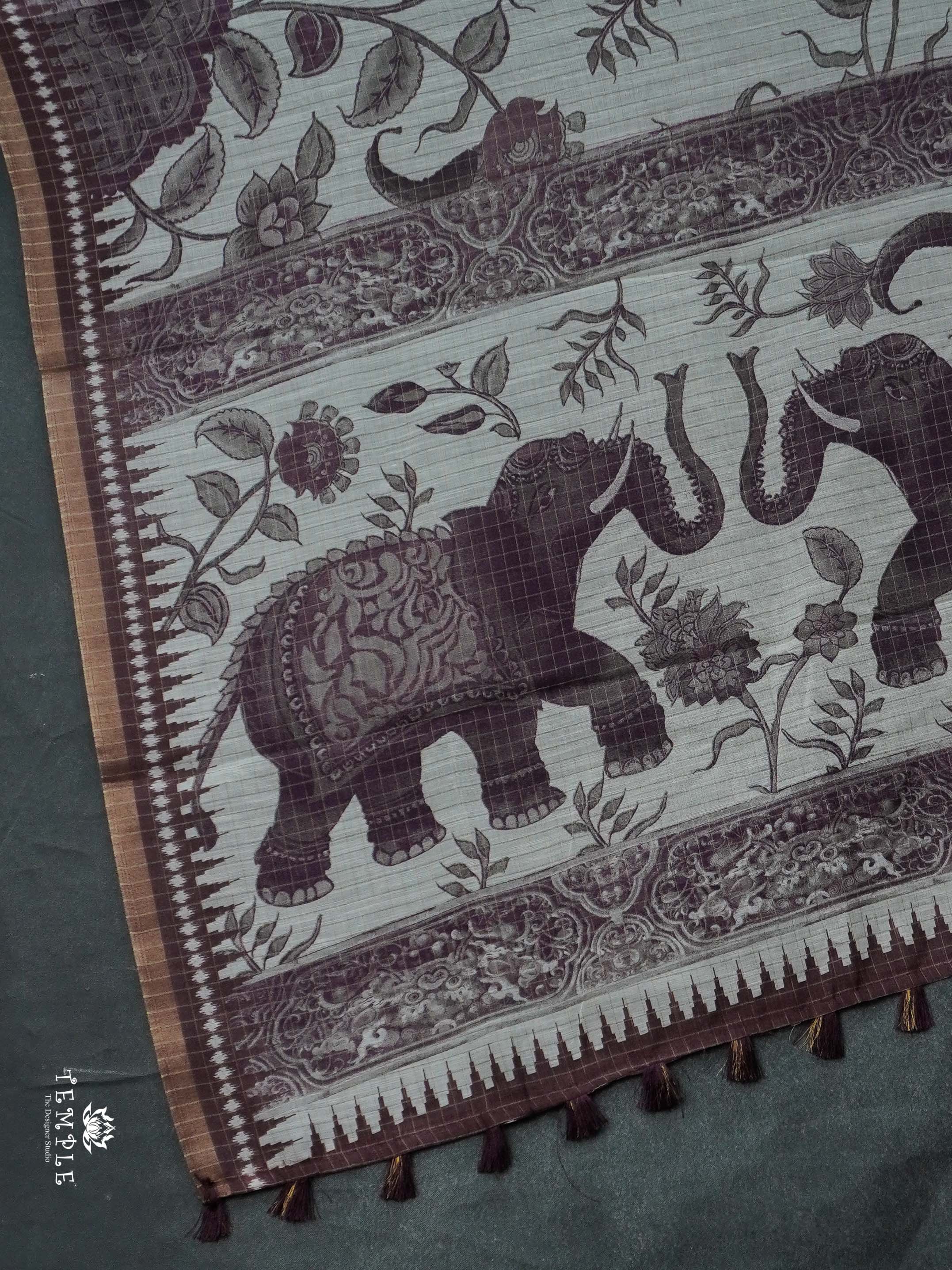 Linen Cotton Saree With Checked Pattern | TTDS2056