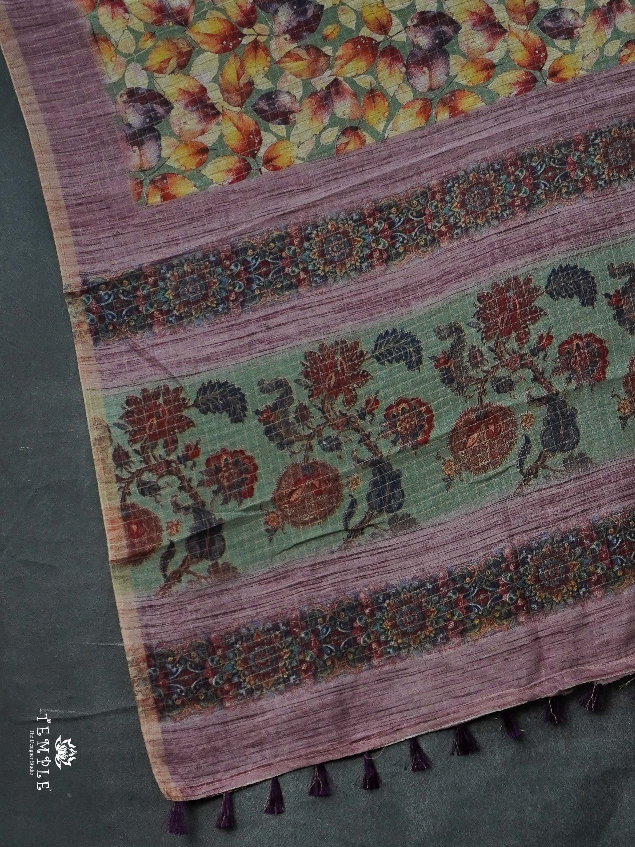 Floral Printed Linen Cotton Saree  | TTDS2057