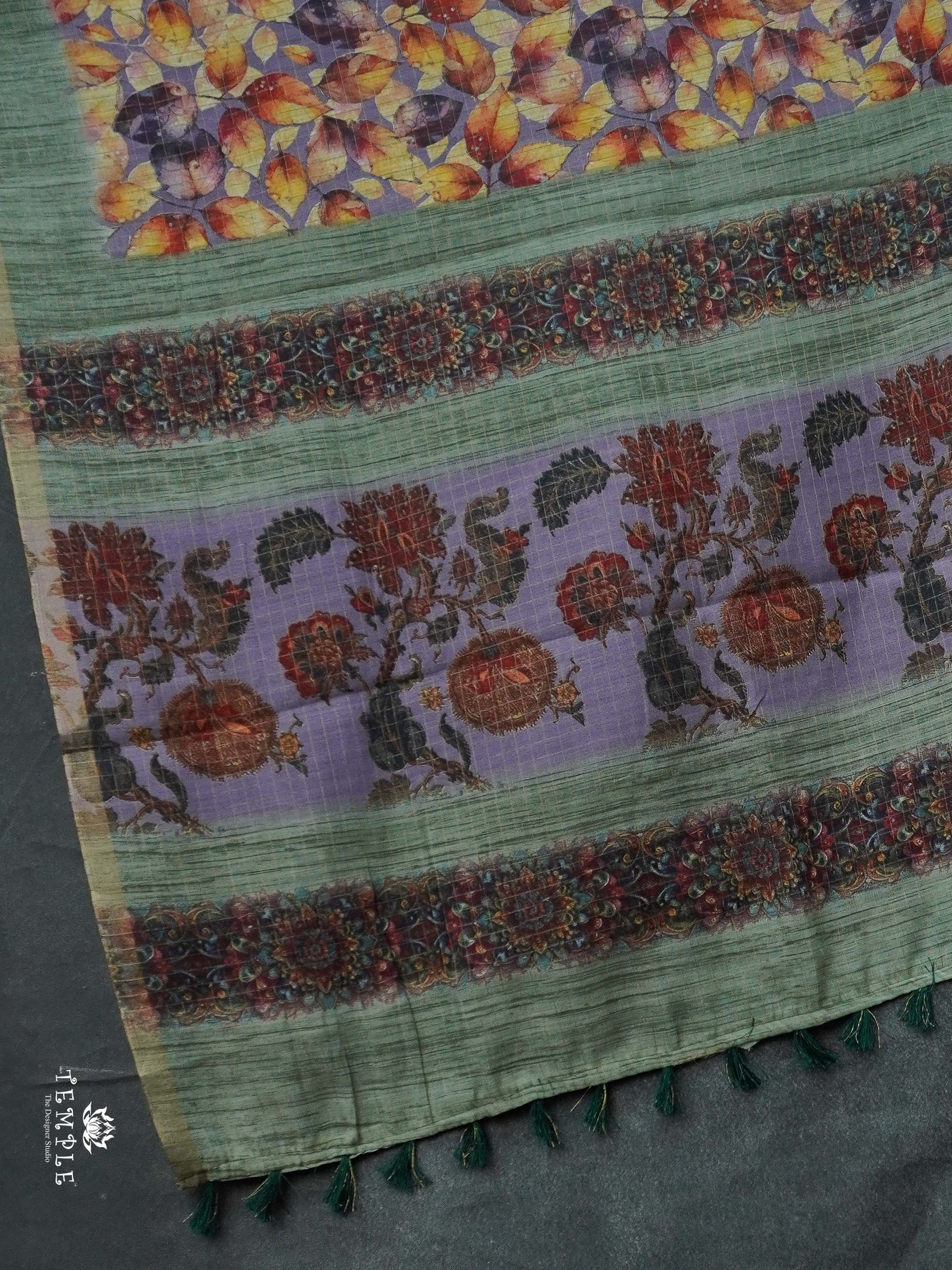 Floral Printed Linen Cotton Saree  | TTDS2057